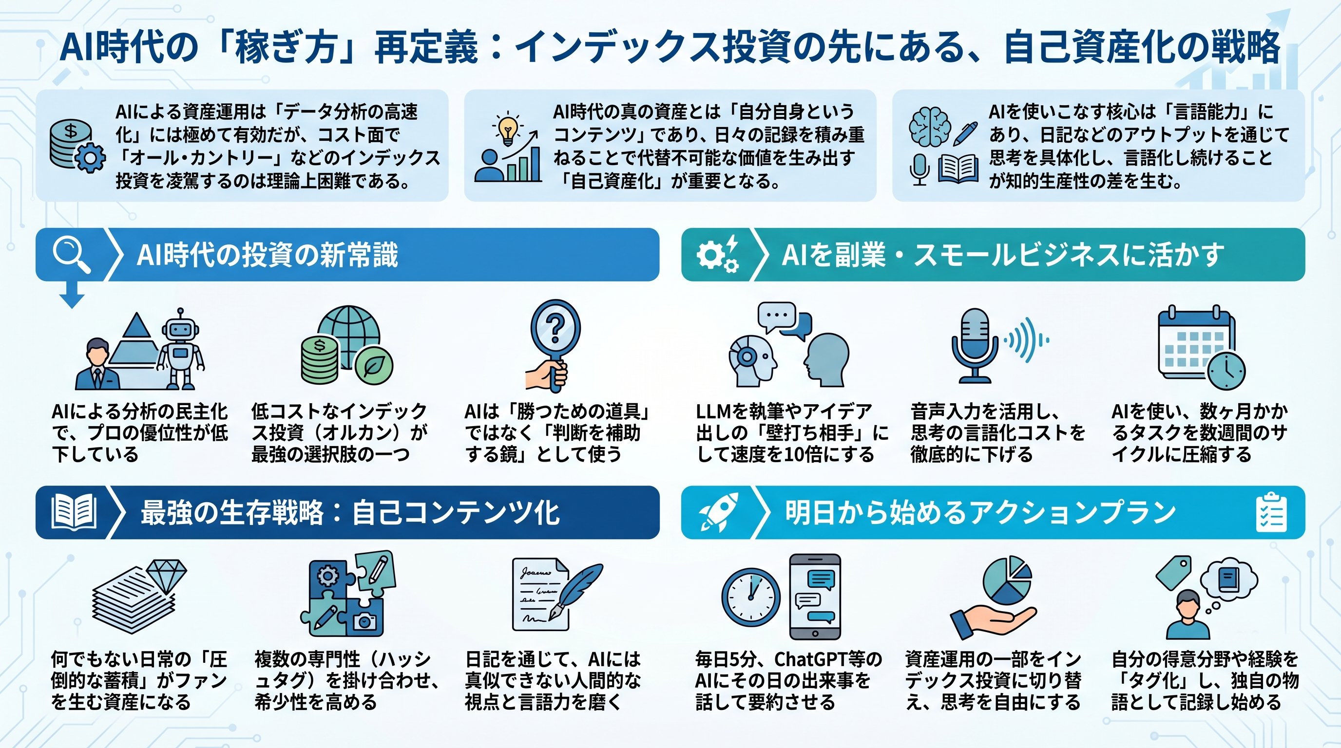 AI時代の「稼ぎ方」再定義:インデックス投資の先にある、自己資産化の戦略を要約 - まとめ図解要約 (manabi)
