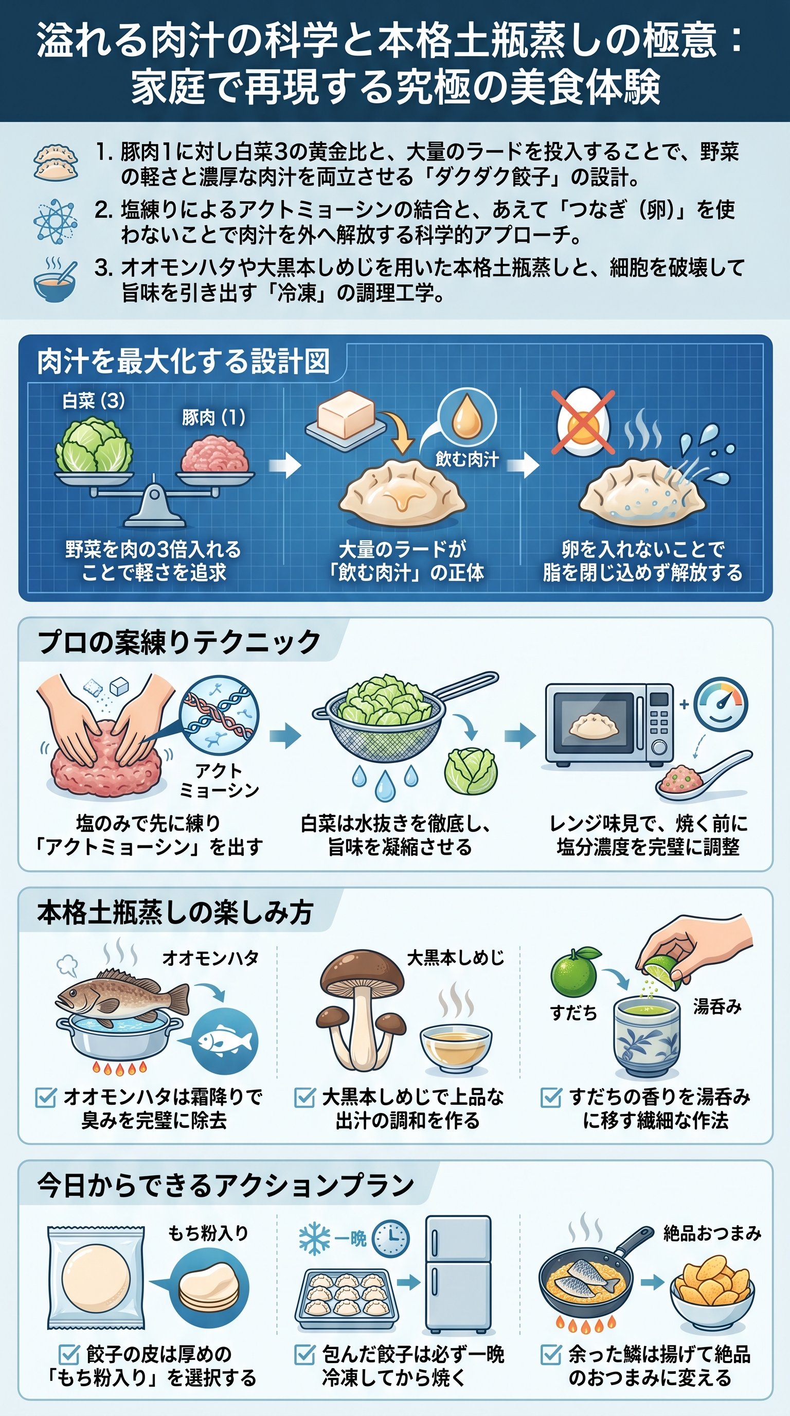 谷やん流ダクダク餃子の秘密とは?肉汁と調理工学を要約 - 1分でわかるスライド要約 (manabi)