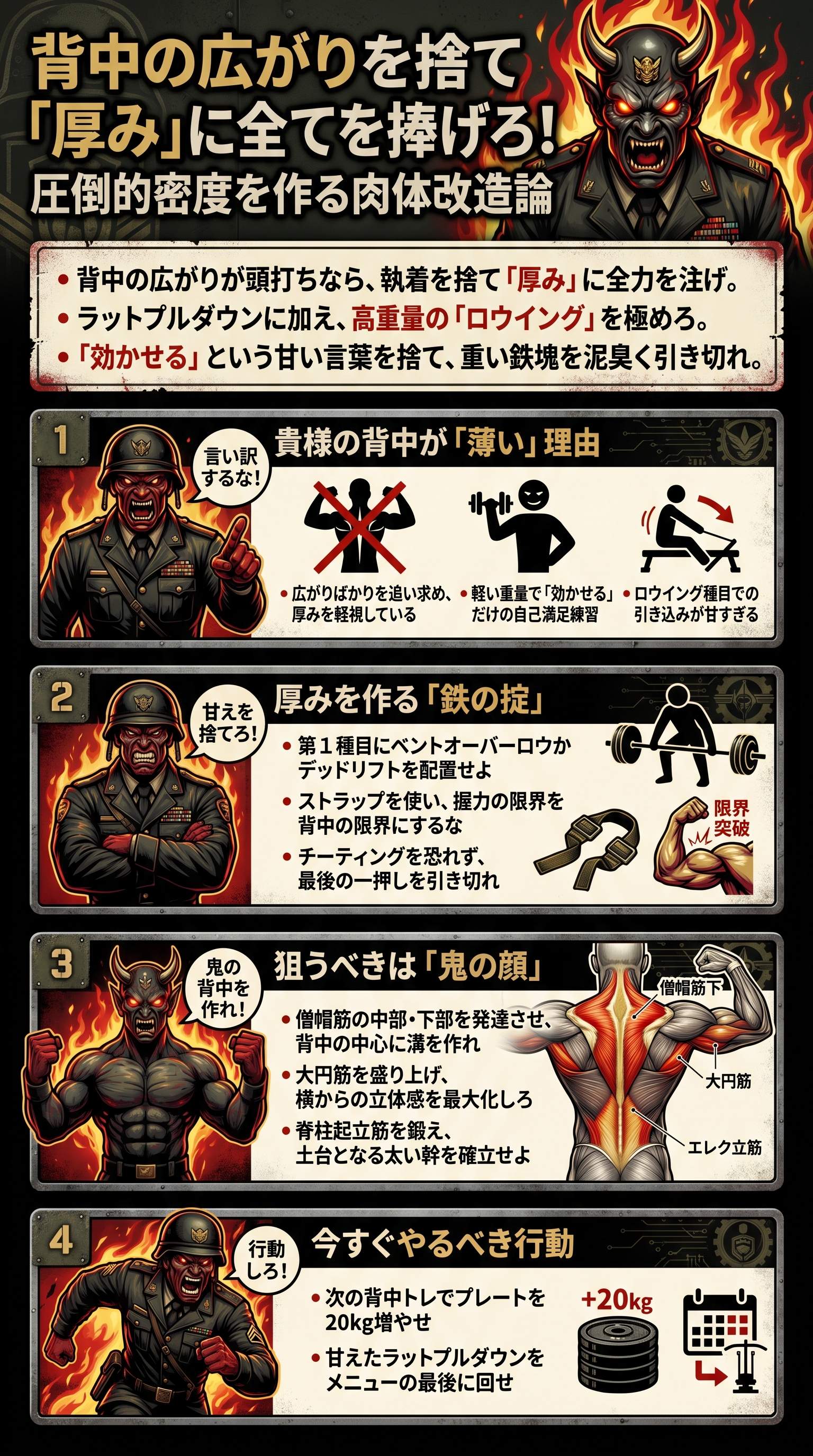 背中の厚みを作るロウイング筋トレ戦略をサイヤマングレート式が要約 - 1分でわかるスライド要約 (manabi)