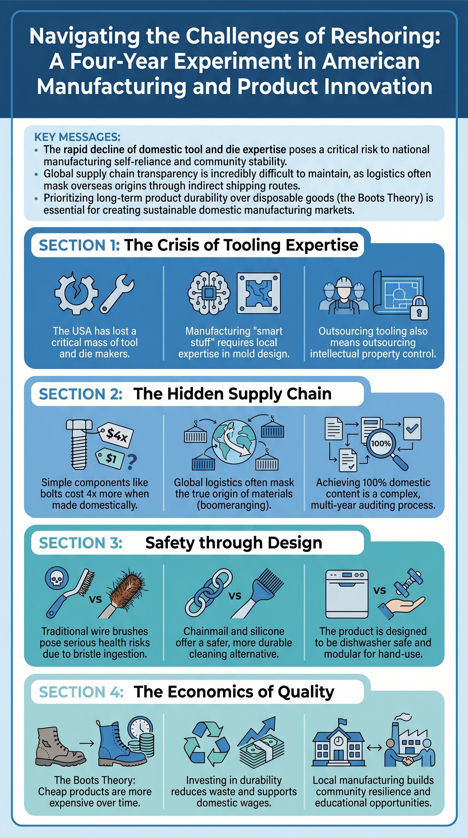 Navigating the Challenges of Reshoring: A Four-Year Experiment in American Manufacturing and Product Innovation - 1分でわかるスライド要約 (manabi)