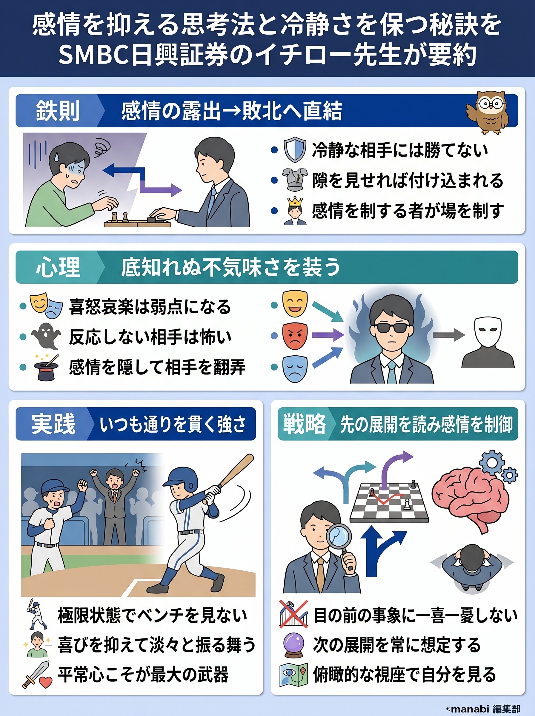 イチローに学ぶ感情コントロール|怒りを抑えて冷静さを保つ方法 - 1分でわかるスライド要約 (manabi)