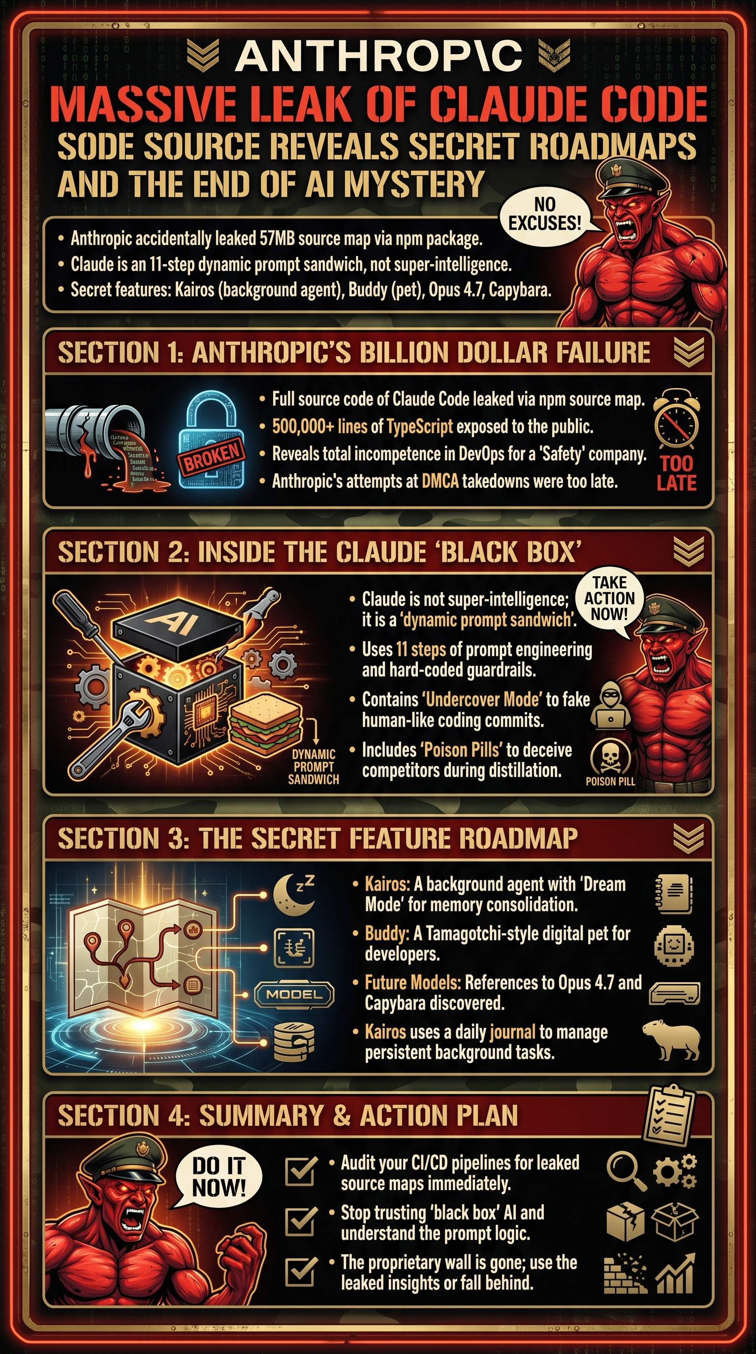 Anthropic Massive Leak of Claude Code Source Reveals Secret Roadmaps and The End of AI Mystery - 1分でわかるスライド要約 (manabi)