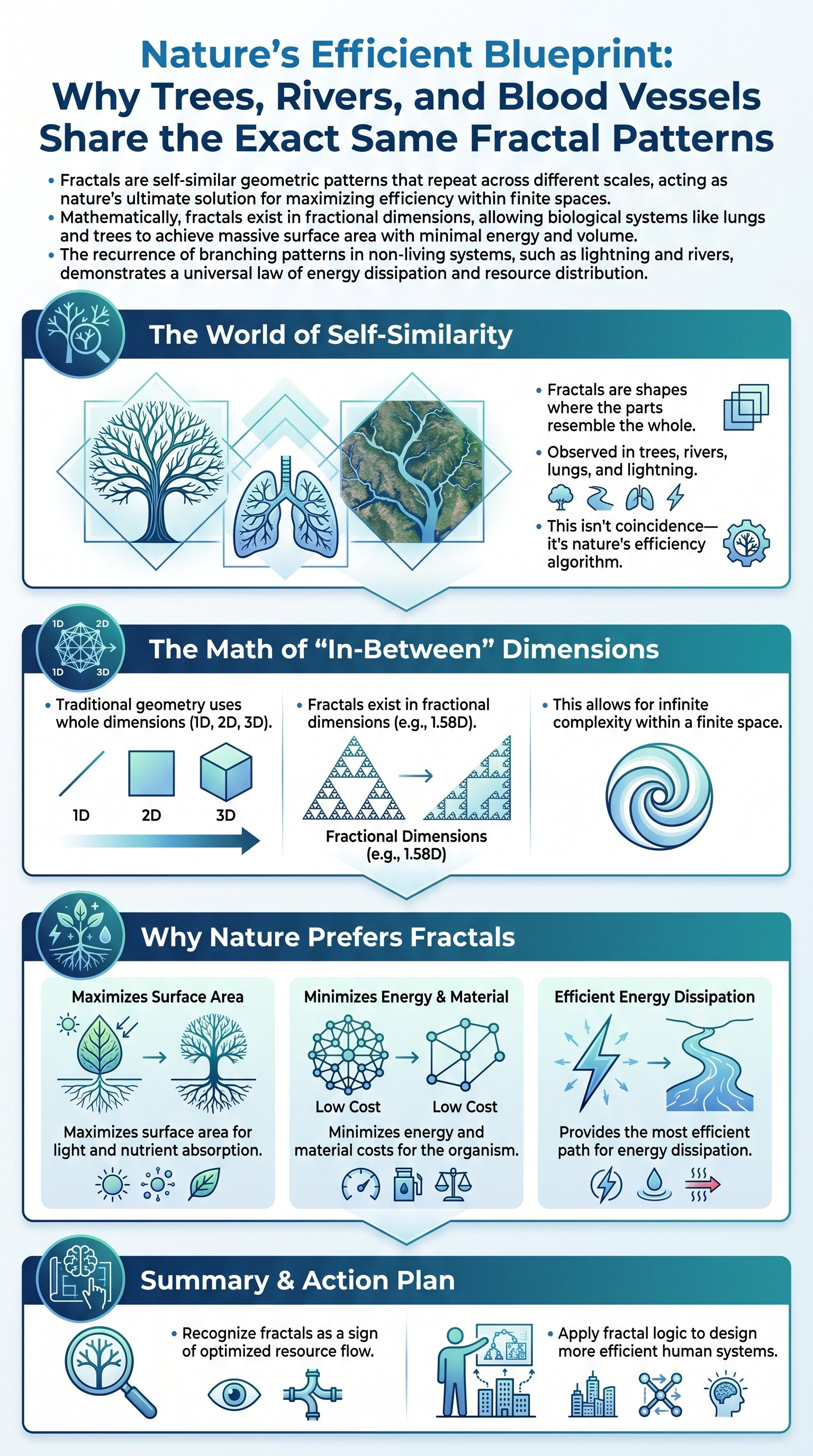 Nature's Efficient Blueprint: Why Trees, Rivers, and Blood Vessels Share the Exact Same Fractal Patterns - 1分でわかるスライド要約 (manabi)