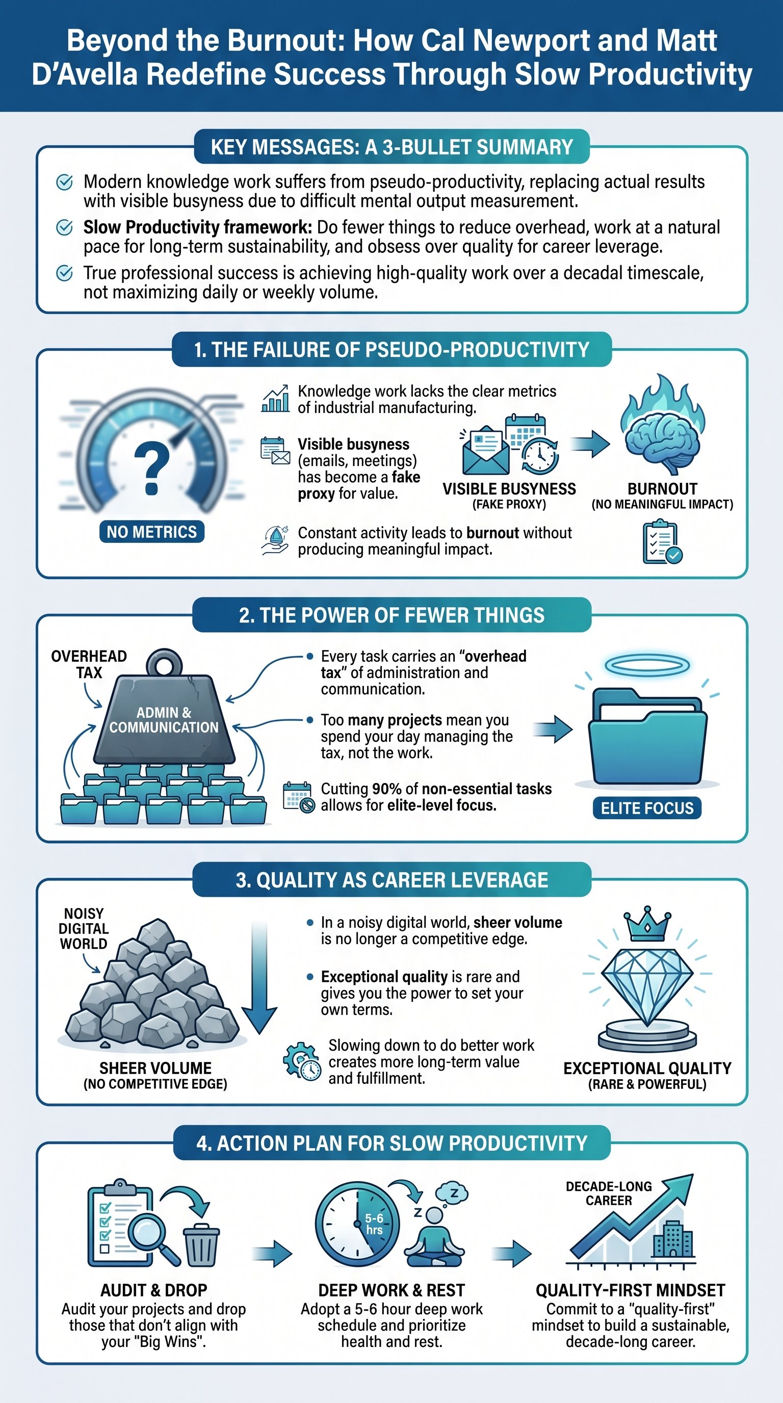 Beyond the Burnout: How Cal Newport and Matt D'Avella Redefine Success Through Slow Productivity - 1分でわかるスライド要約 (manabi)