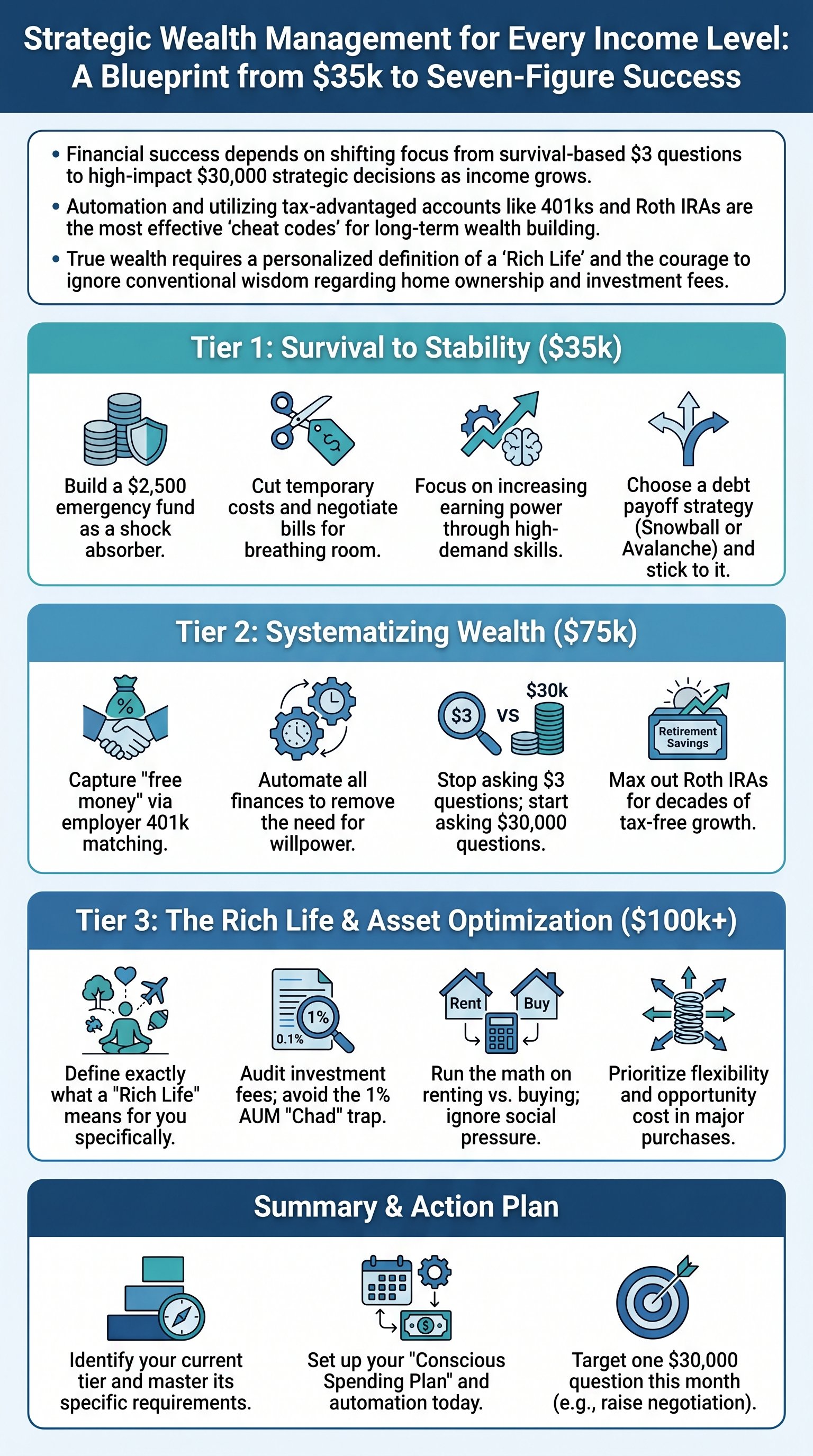 Strategic Wealth Management for Every Income Level: A Blueprint from $35k to Seven-Figure Success - 1分でわかるスライド要約 (manabi)