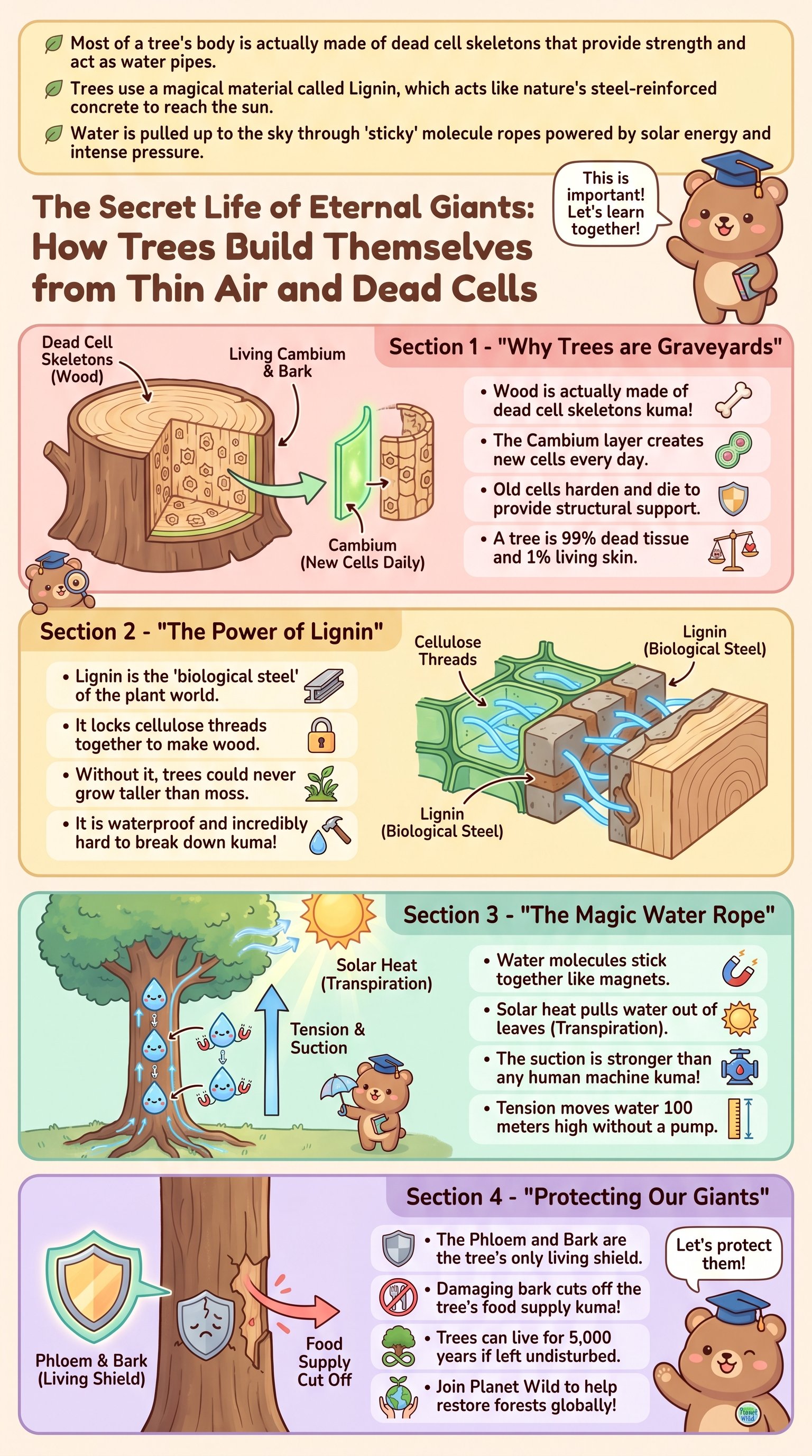 The Secret Life of Eternal Giants: How Trees Build Themselves from Thin Air and Dead Cells - 1分でわかるスライド要約 (manabi)