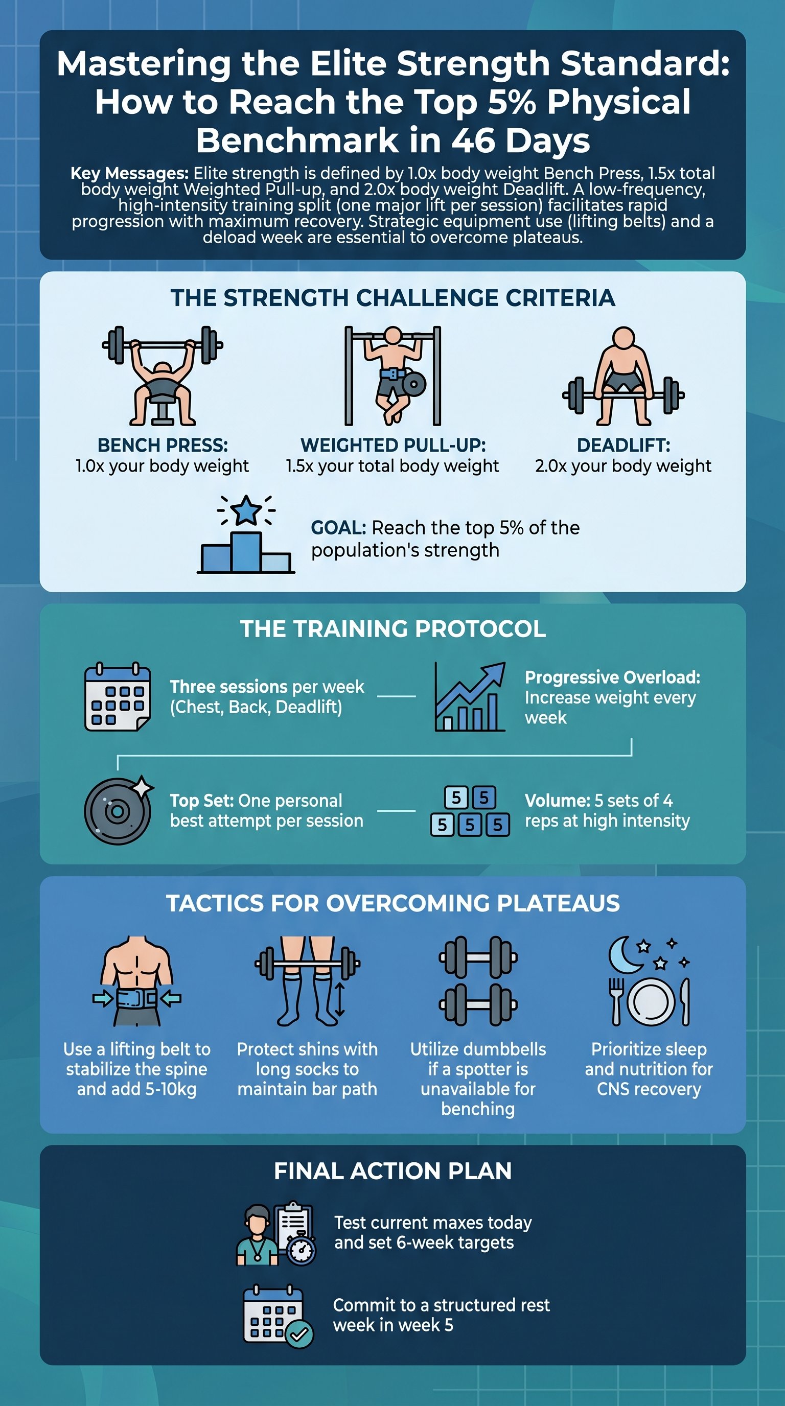 Mastering the Elite Strength Standard: How to Reach the Top 5% Physical Benchmark in 46 Days - 1分でわかるスライド要約 (manabi)