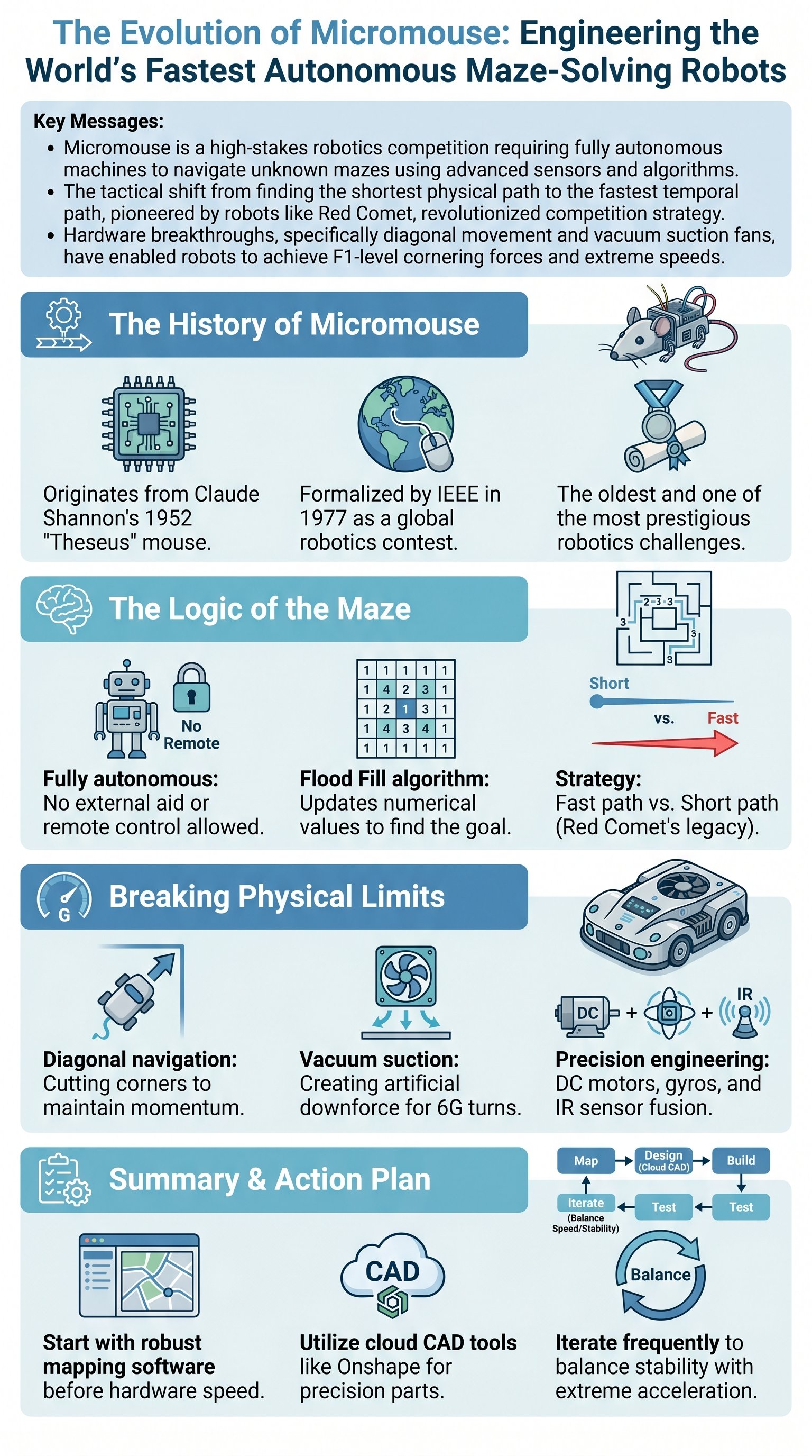 The Evolution of Micromouse: Engineering the World's Fastest Autonomous Maze-Solving Robots - 1分でわかるスライド要約 (manabi)