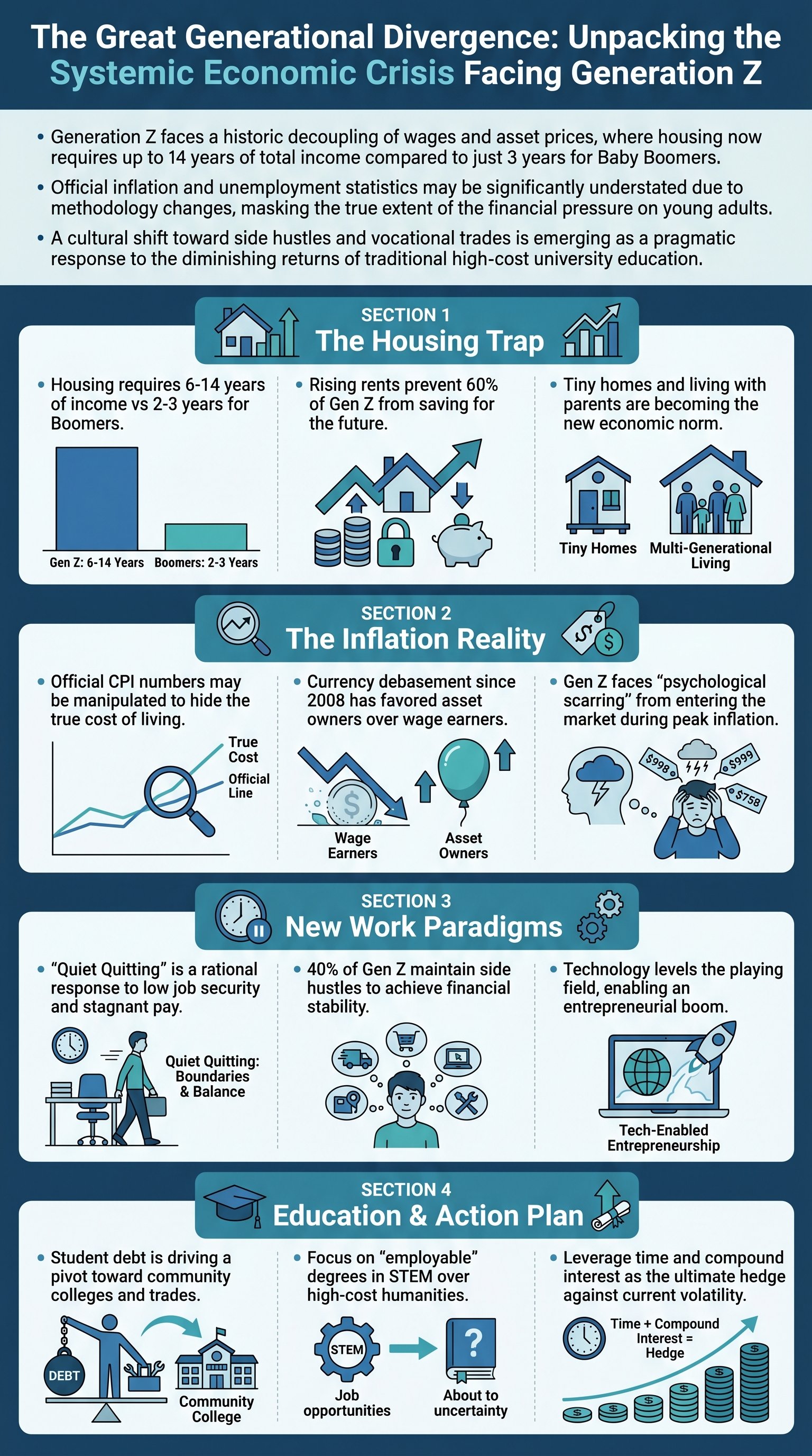 The Great Generational Divergence: Unpacking the Systemic Economic Crisis Facing Generation Z - 1分でわかるスライド要約 (manabi)