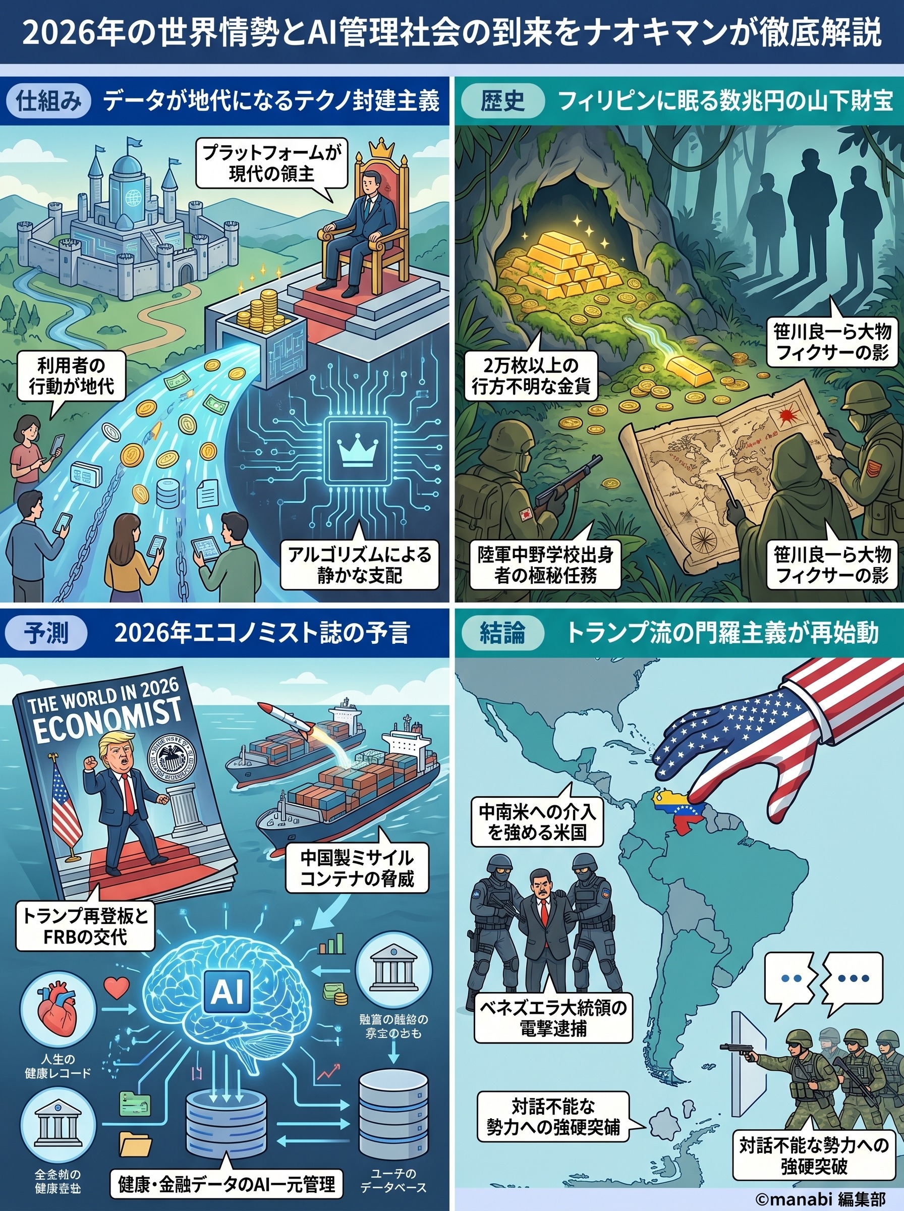 2026年の世界情勢とAI管理社会の到来をナオキマンが徹底解説 - 1分でわかるスライド要約 (manabi)