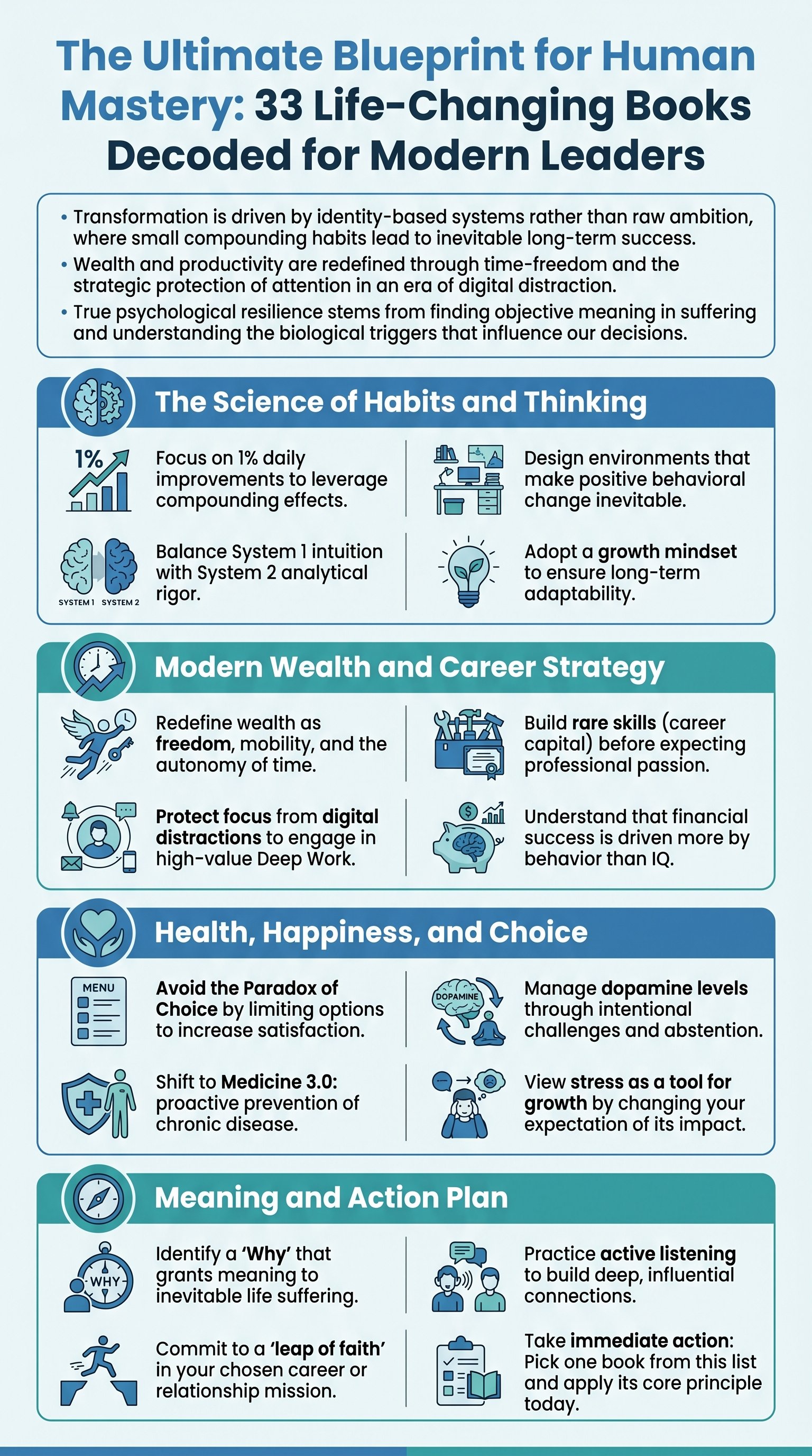 The Ultimate Blueprint for Human Mastery: 33 Life-Changing Books Decoded for Modern Leaders - 1分でわかるスライド要約 (manabi)