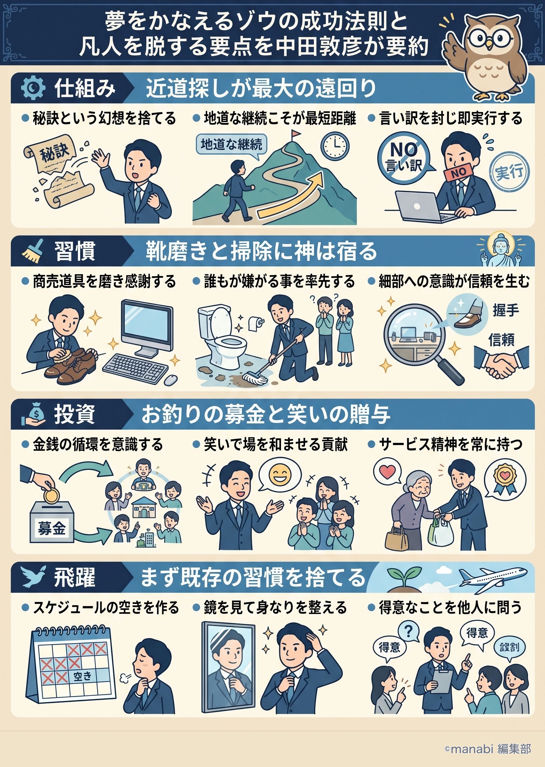 夢をかなえるゾウの成功法則と凡人を脱する要点を中田敦彦が要約 - 1分でわかるスライド要約 (manabi)