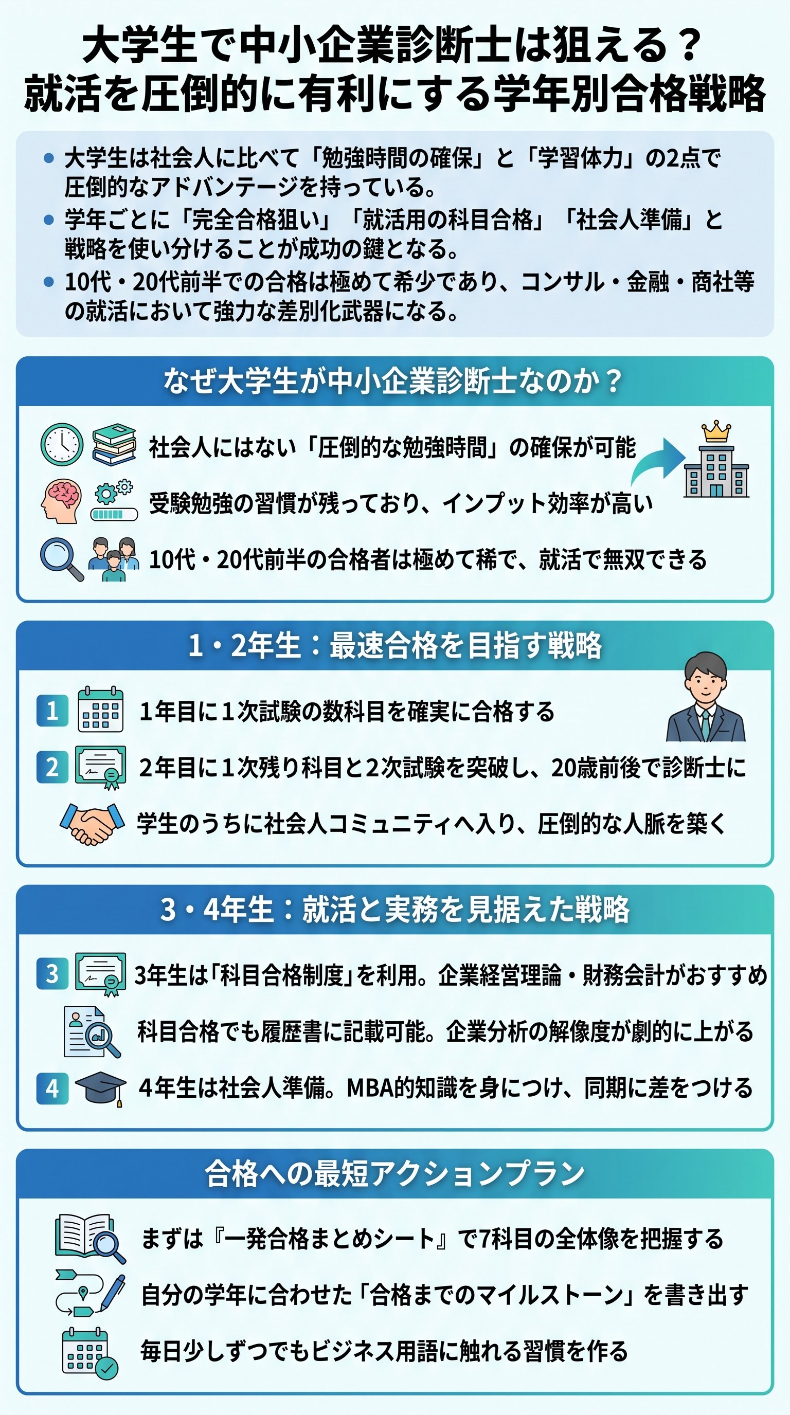 大学生の学年別戦略と就活メリットを中小企業診断士が要約 - 1分でわかるスライド要約 (manabi)