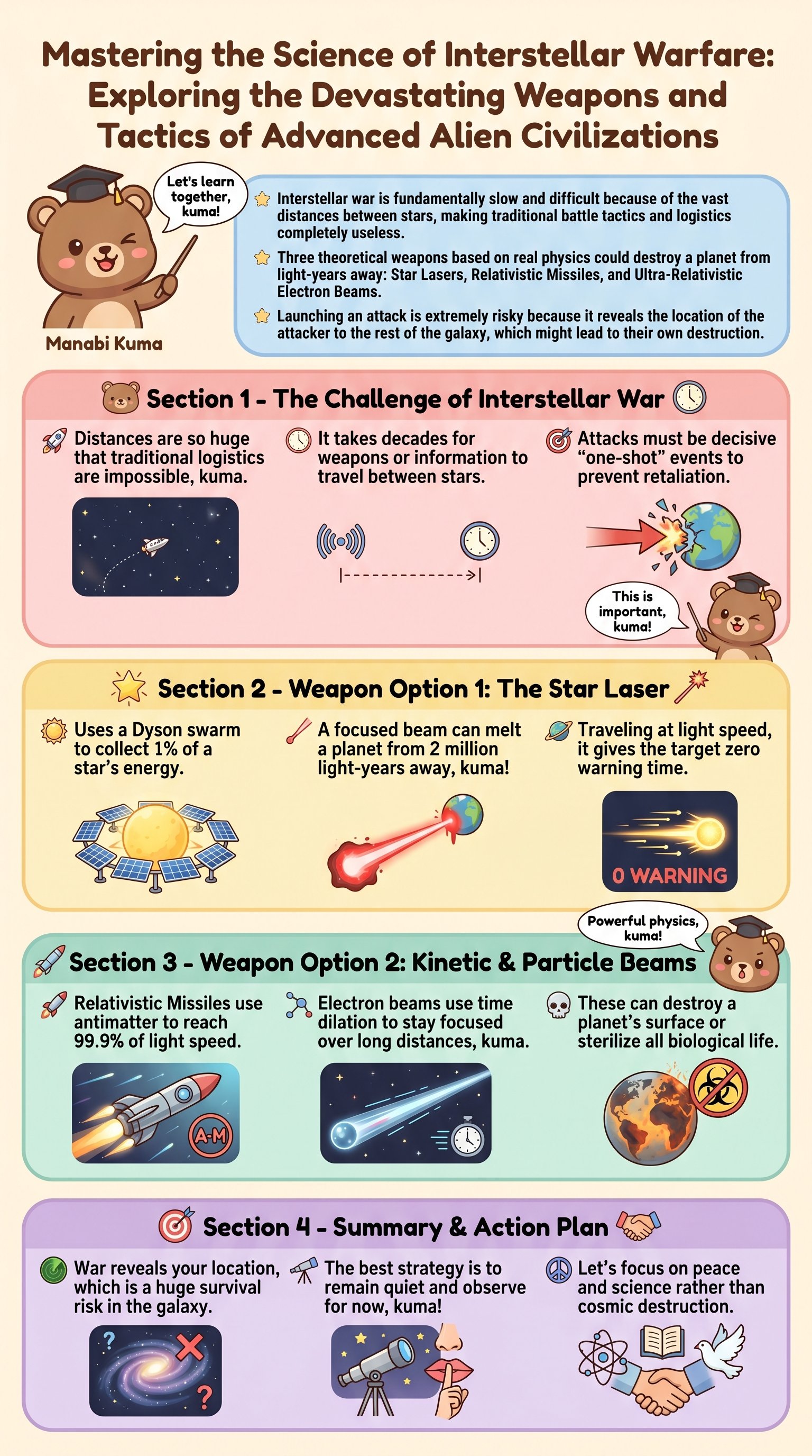 Mastering the Science of Interstellar Warfare: Exploring the Devastating Weapons and Tactics of Advanced Alien Civilizations - 1分でわかるスライド要約 (manabi)