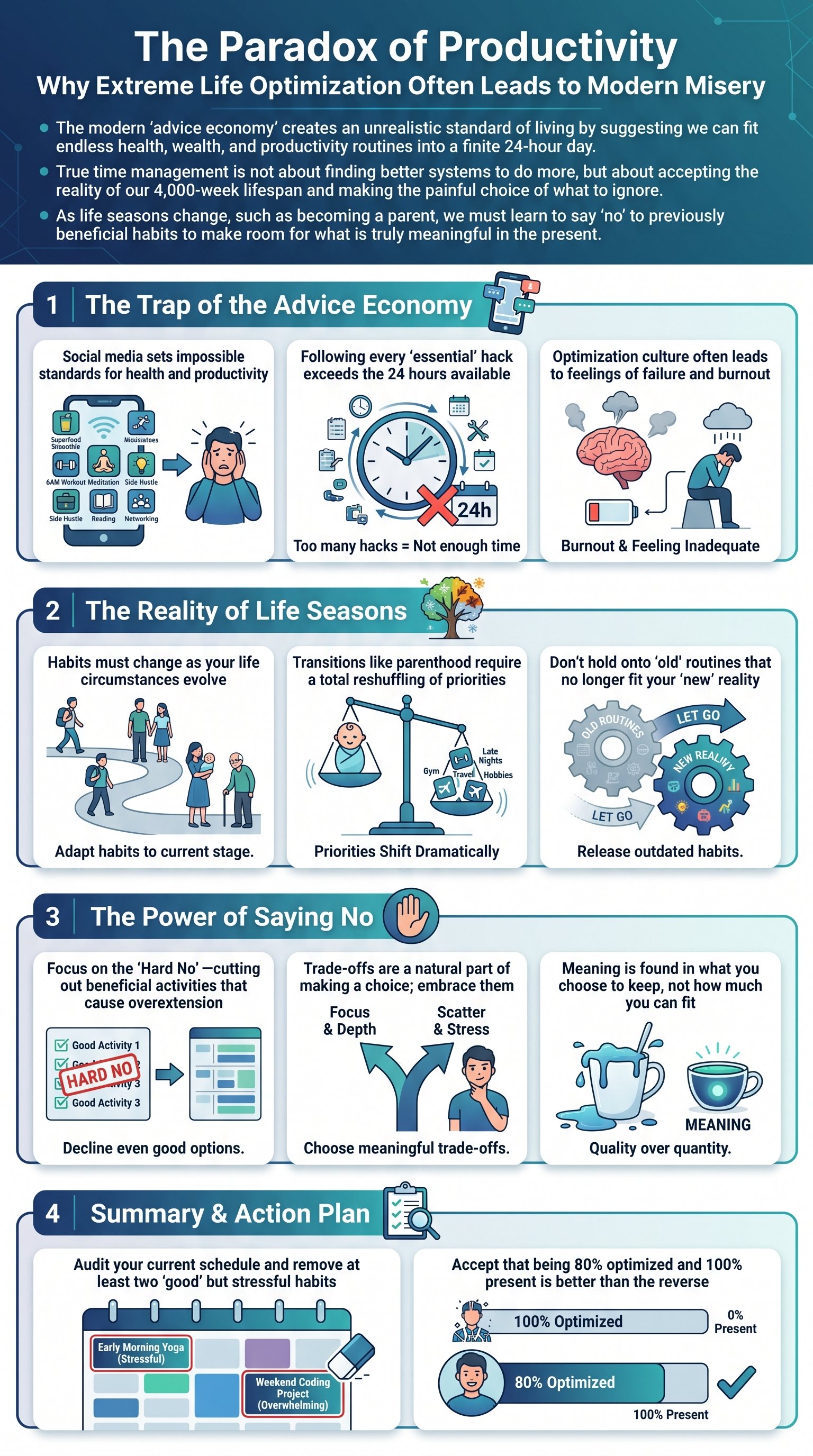 The Paradox of Productivity: Why Extreme Life Optimization Often Leads to Modern Misery - 1分でわかるスライド要約 (manabi)