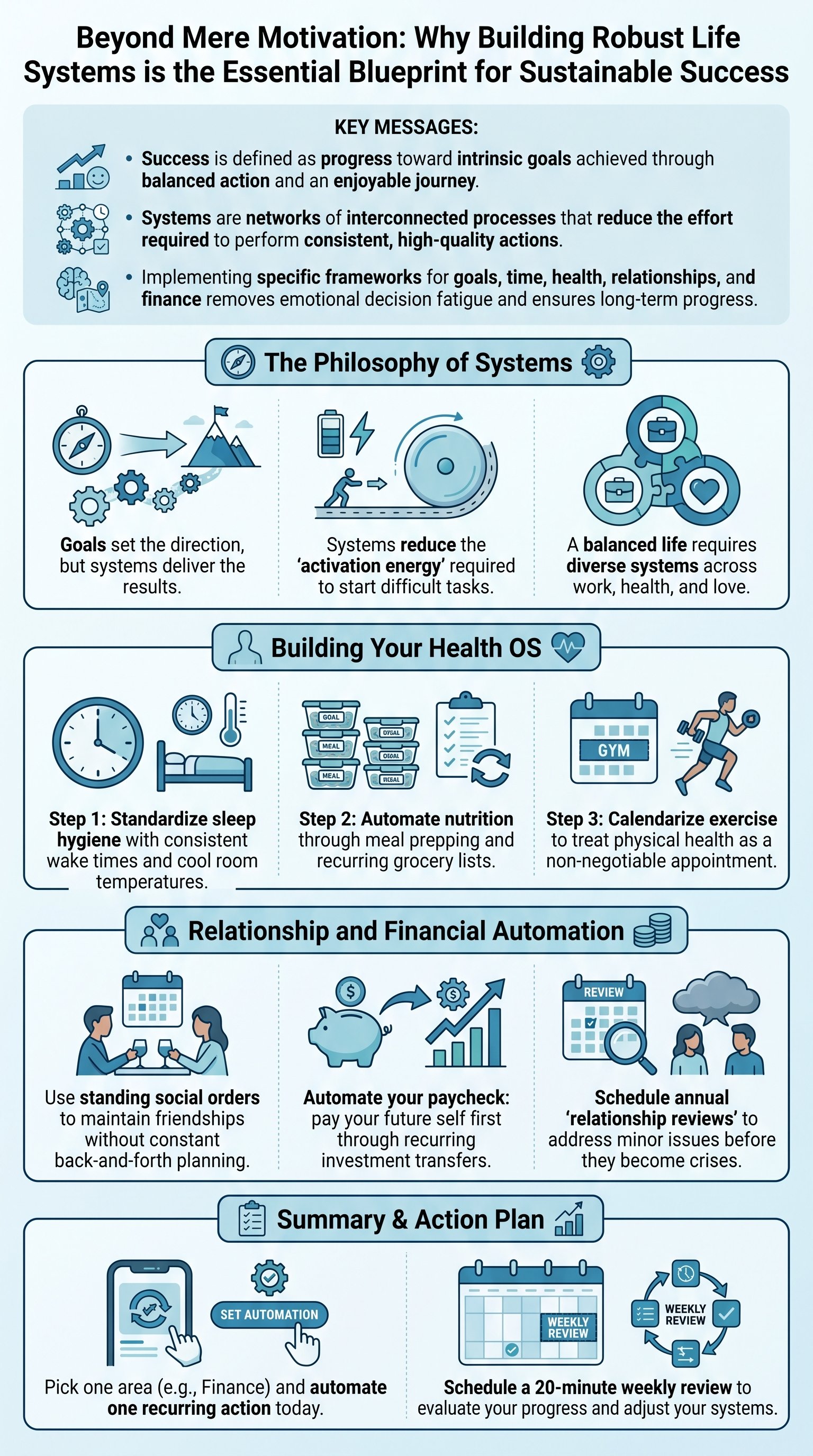 Beyond Mere Motivation: Why Building Robust Life Systems is the Essential Blueprint for Sustainable Success - 1分でわかるスライド要約 (manabi)