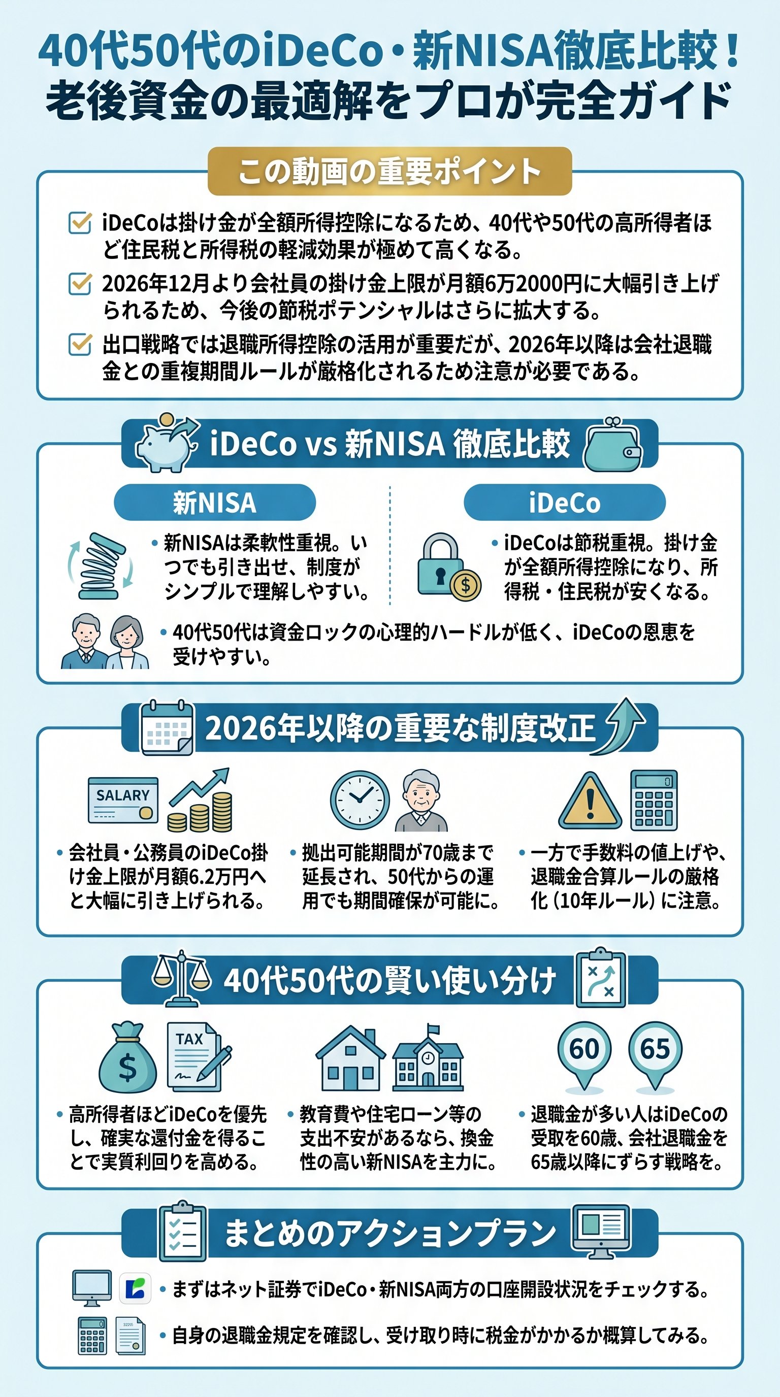 40代50代のiDeCo・新NISA徹底比較!老後資金の最適解をプロが完全ガイド - 1分でわかるスライド要約 (manabi)