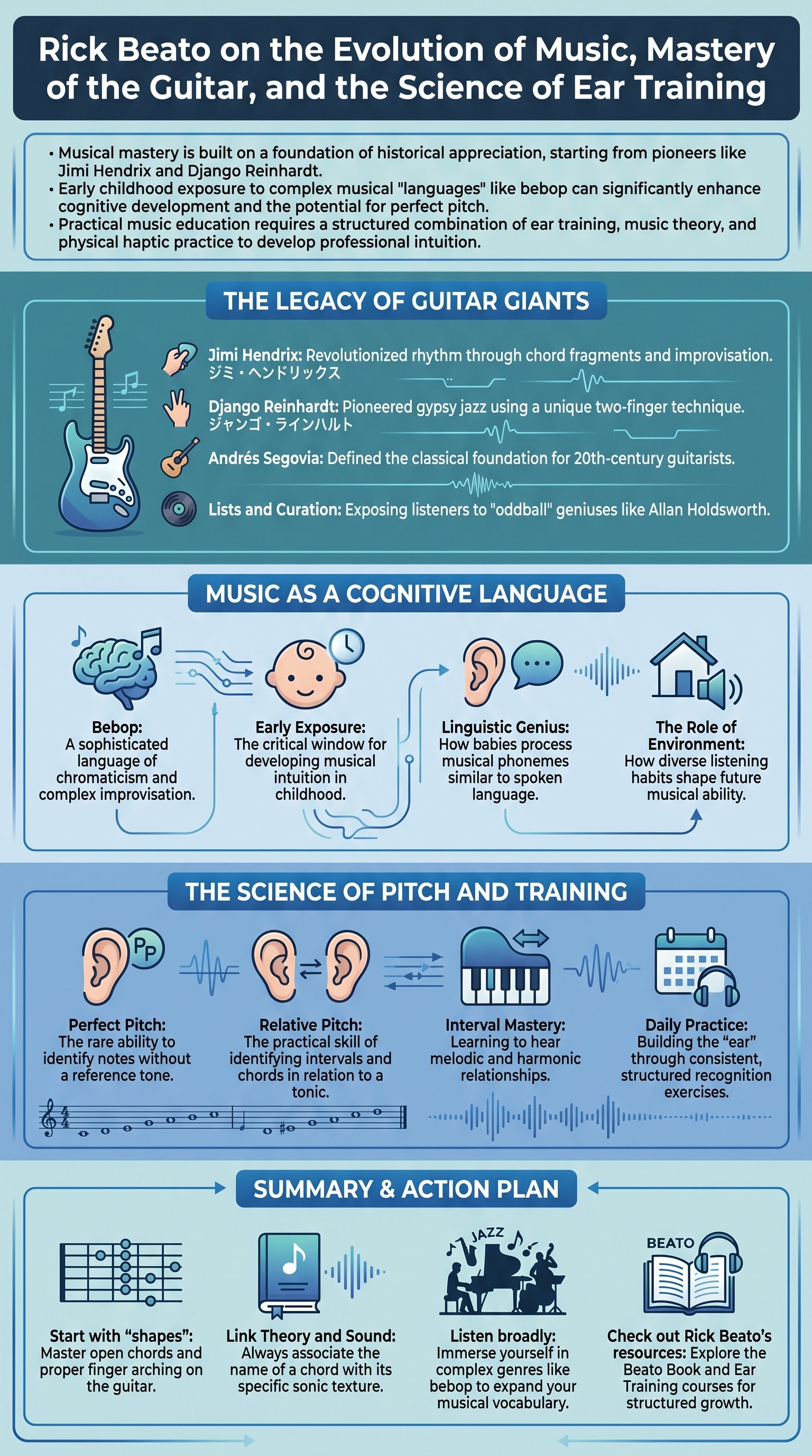 Rick Beato on the Evolution of Music, Mastery of the Guitar, and the Science of Ear Training - 1分でわかるスライド要約 (manabi)