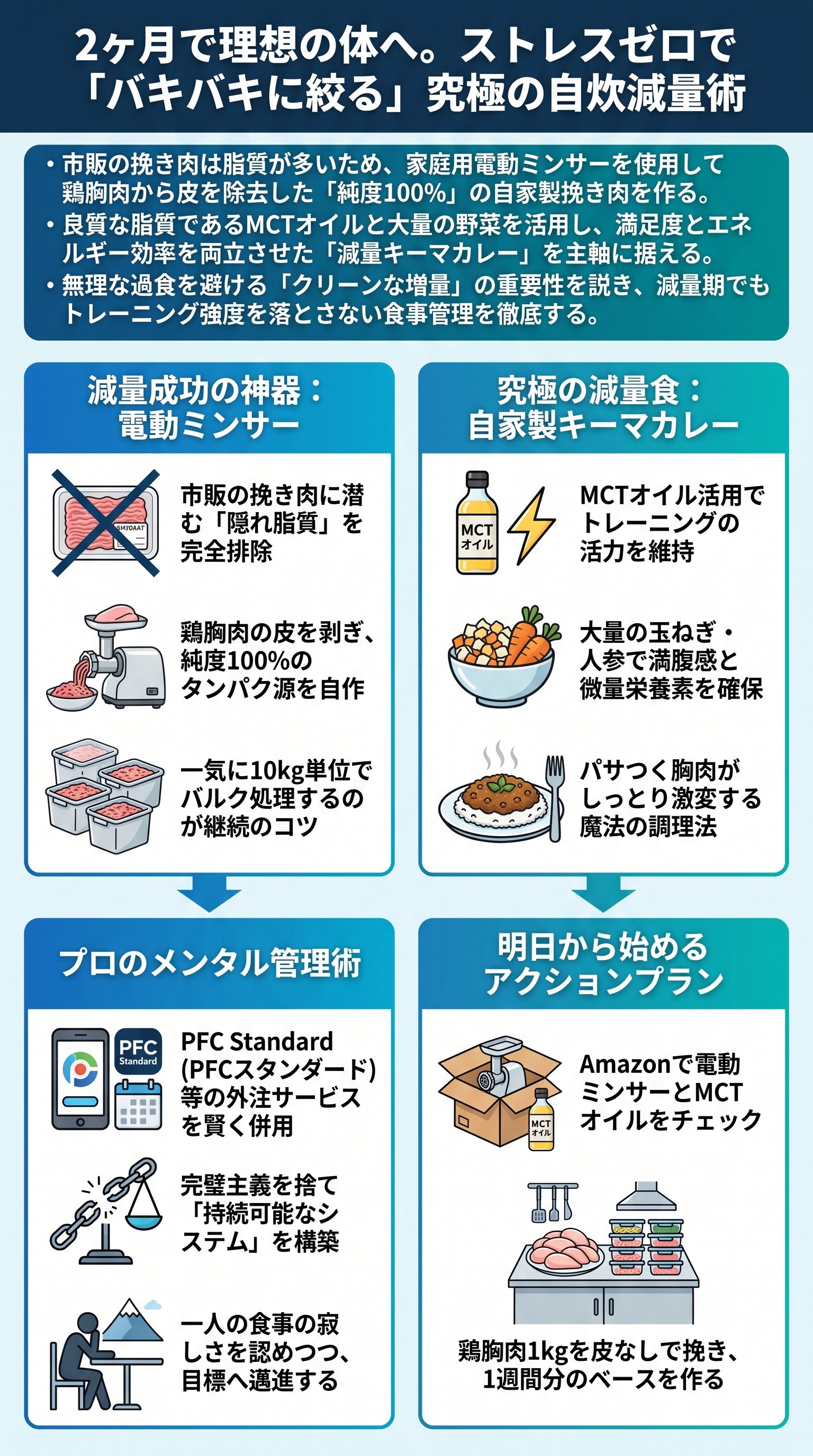 減量キーマカレーとMCTオイル活用術をサイヤマングレート式が要約 - 1分でわかるスライド要約 (manabi)