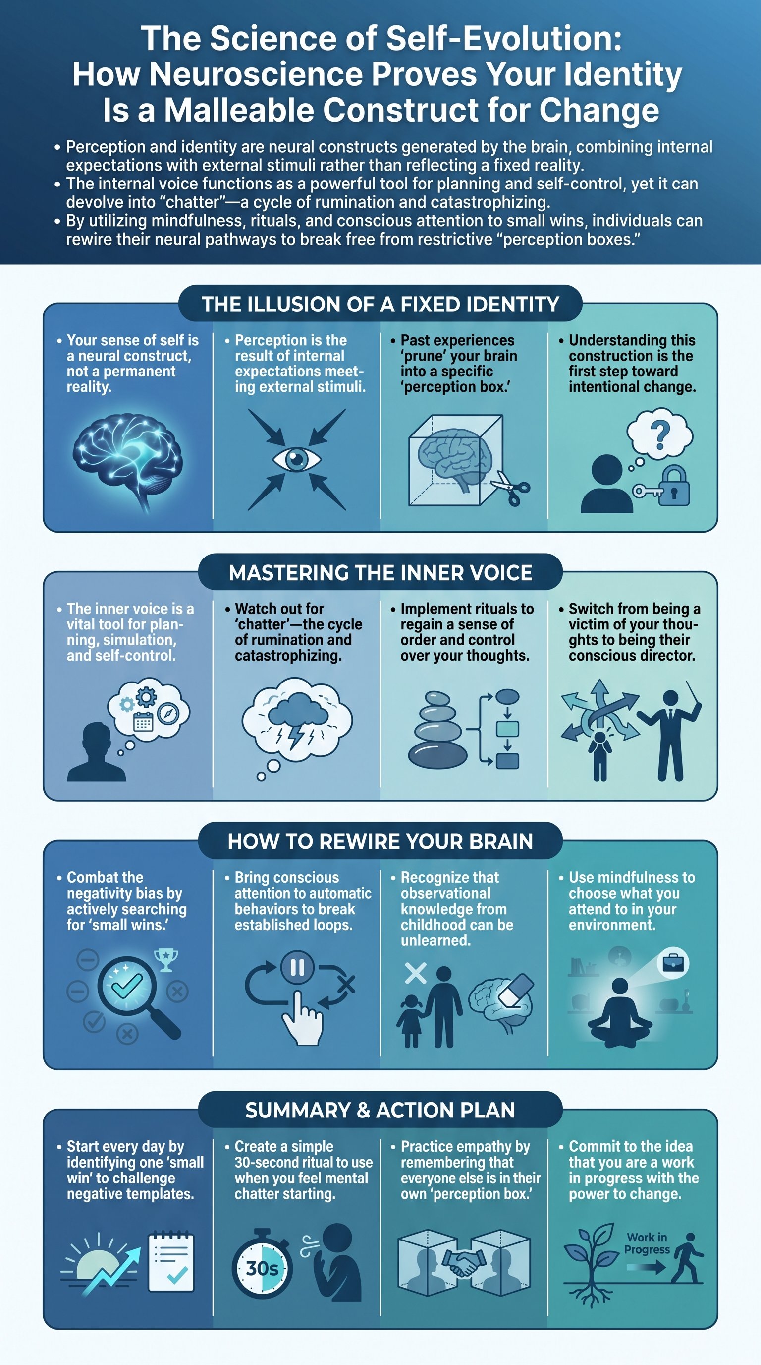 The Science of Self-Evolution: How Neuroscience Proves Your Identity Is a Malleable Construct for Change - 1分でわかるスライド要約 (manabi)