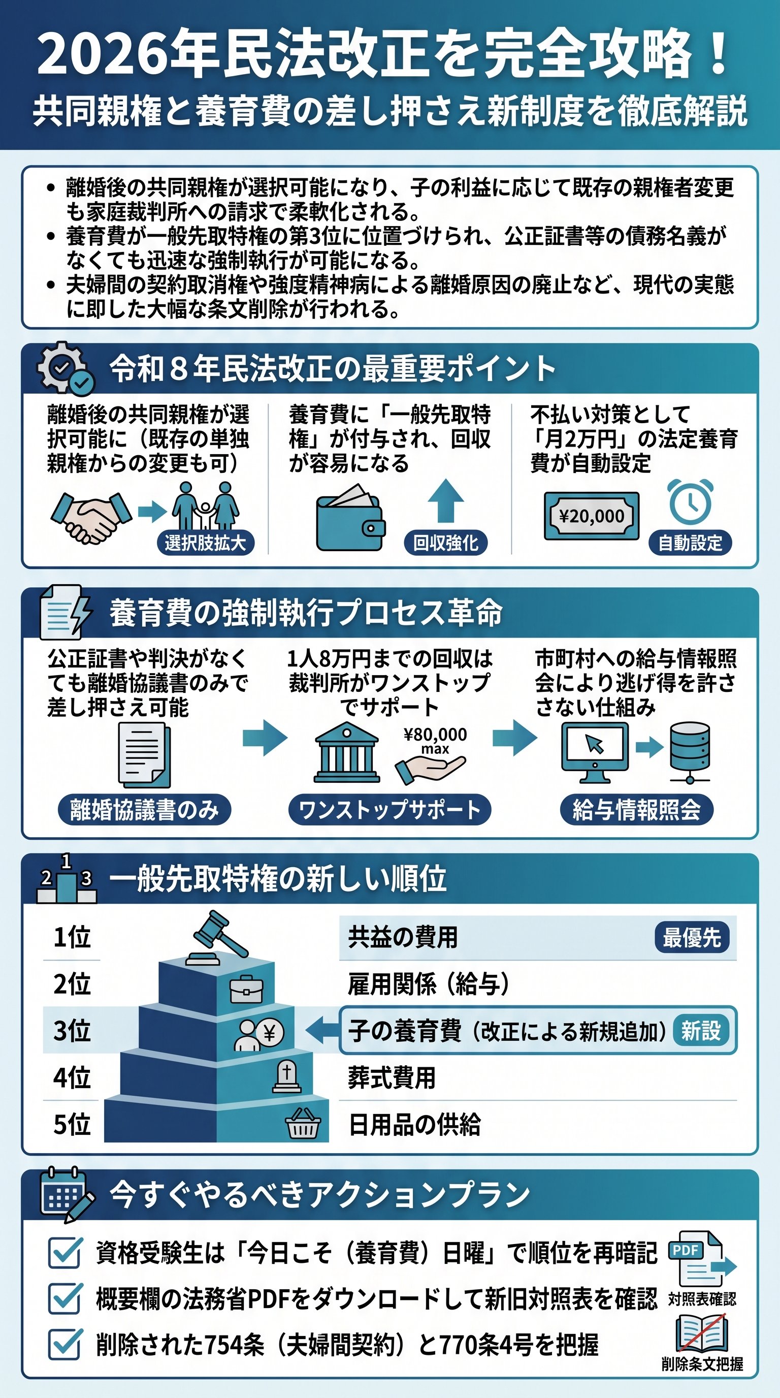 2026年民法改正を完全攻略！共同親権と養育費の差し押さえ新制度を徹底解説 - 1分でわかるスライド要約 (manabi)
