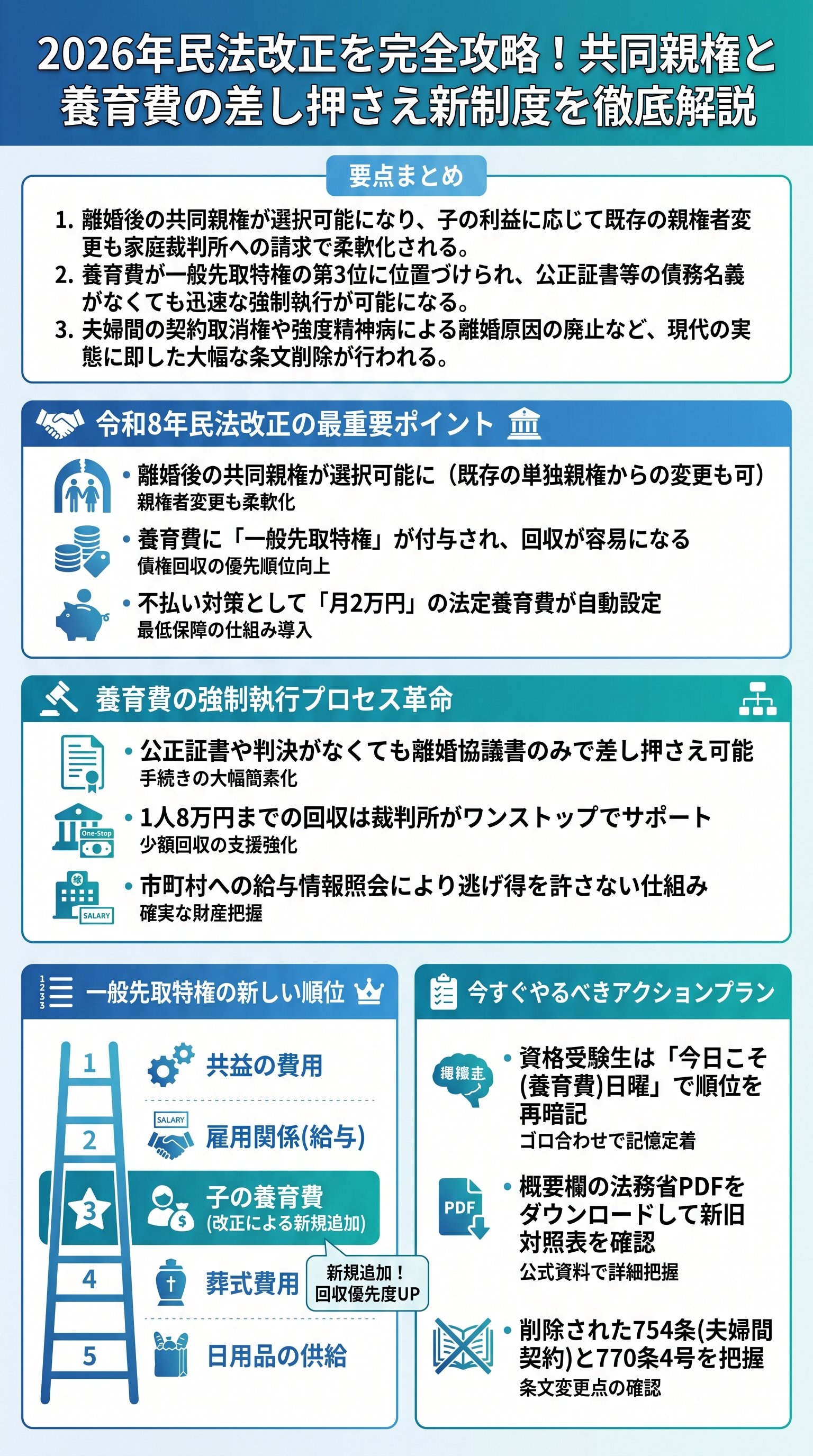 【2026年最新】民法改正:共同親権と養育費の強制執行を要約 - 1分でわかるスライド要約 (manabi)