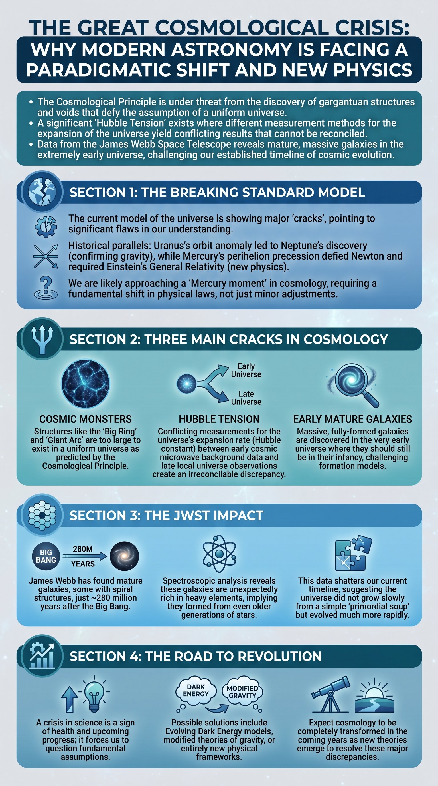 The Great Cosmological Crisis: Why Modern Astronomy is Facing a Paradigmatic Shift and New Physics - 1分でわかるスライド要約 (manabi)