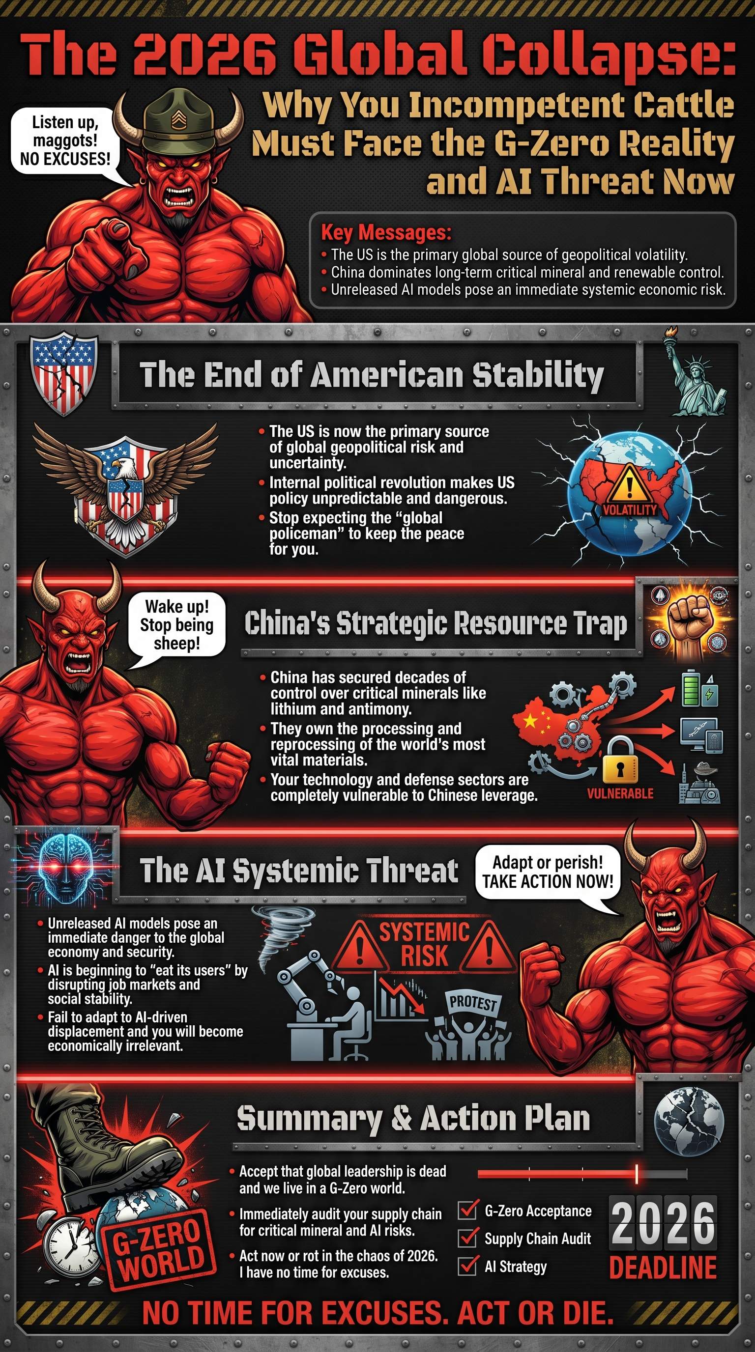 The 2026 Global Collapse: Why You Incompetent Cattle Must Face the G-Zero Reality and AI Threat Now - 1分でわかるスライド要約 (manabi)