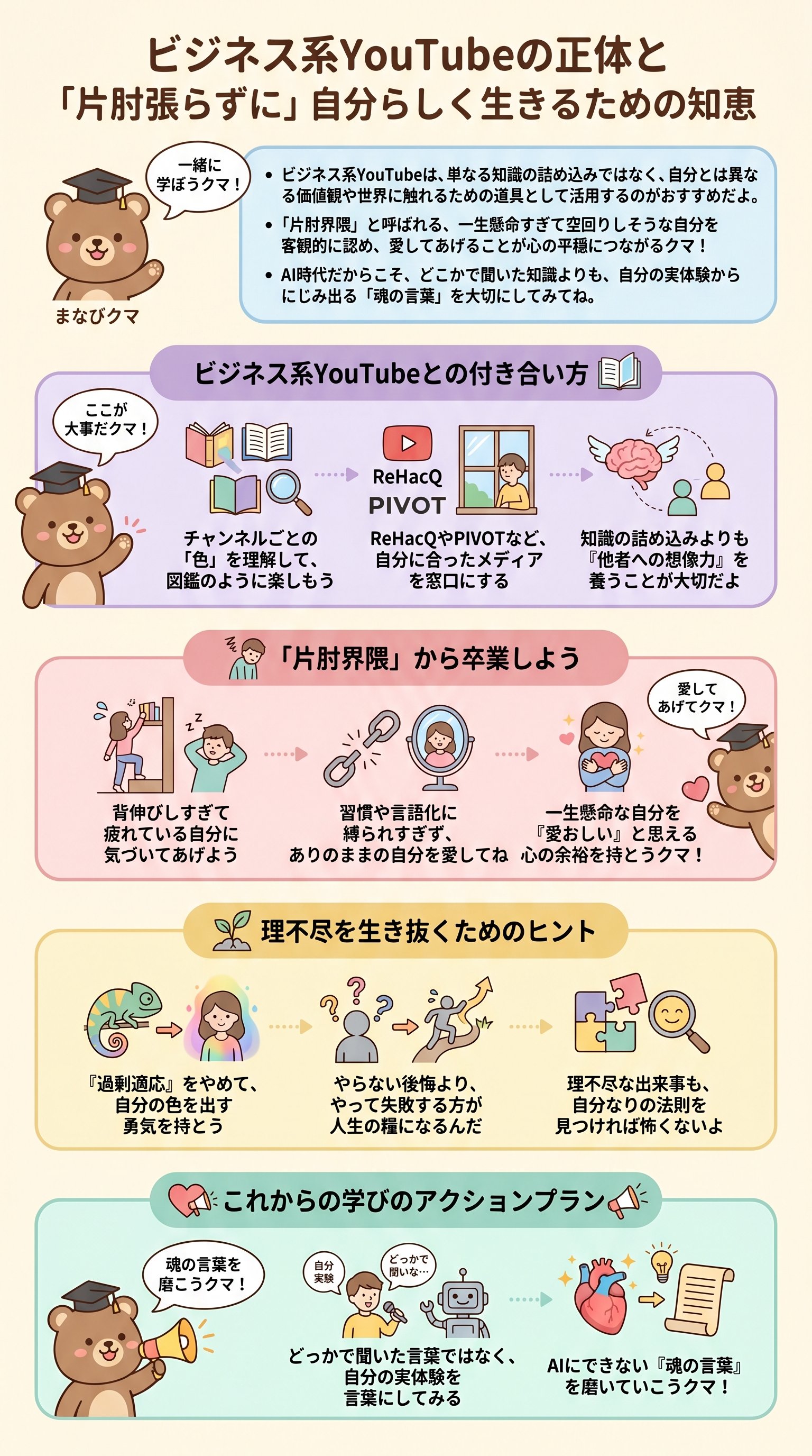 バキ童が語るビジネス系YouTube活用術:AI時代の心の知恵を要約 - 1分でわかるスライド要約 (manabi)