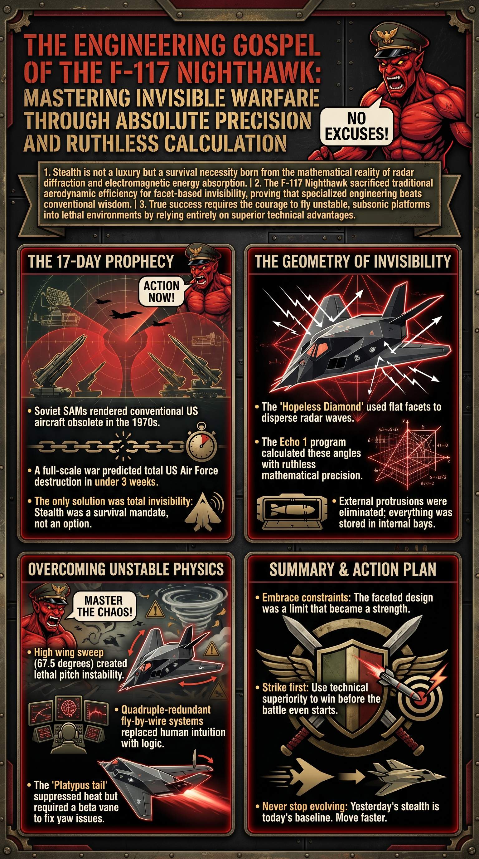 The Engineering Gospel of the F-117 Nighthawk: Mastering Invisible Warfare Through Absolute Precision and Ruthless Calculation - 1分でわかるスライド要約 (manabi)