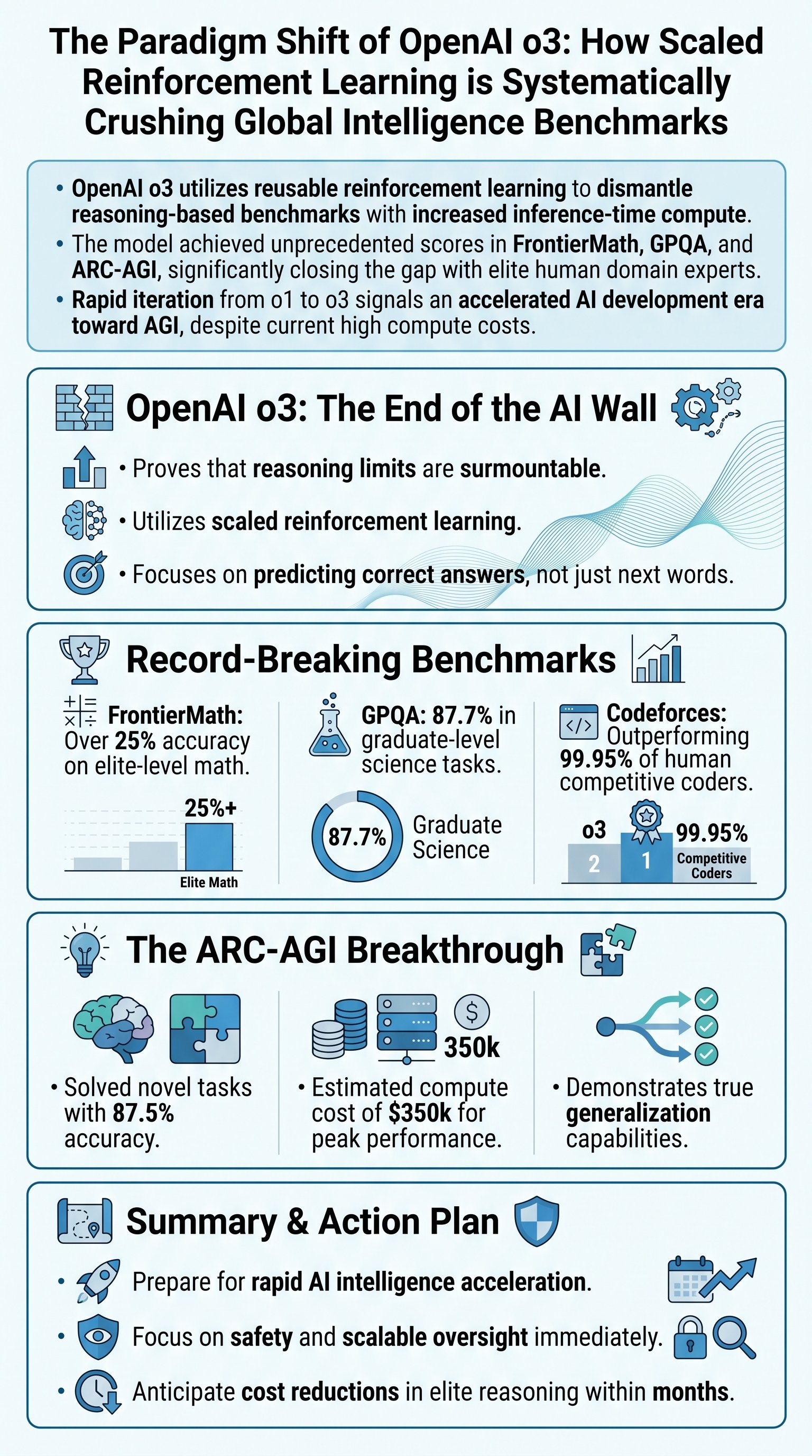 The Paradigm Shift of OpenAI o3: How Scaled Reinforcement Learning is Systematically Crushing Global Intelligence Benchmarks - 1分でわかるスライド要約 (manabi)