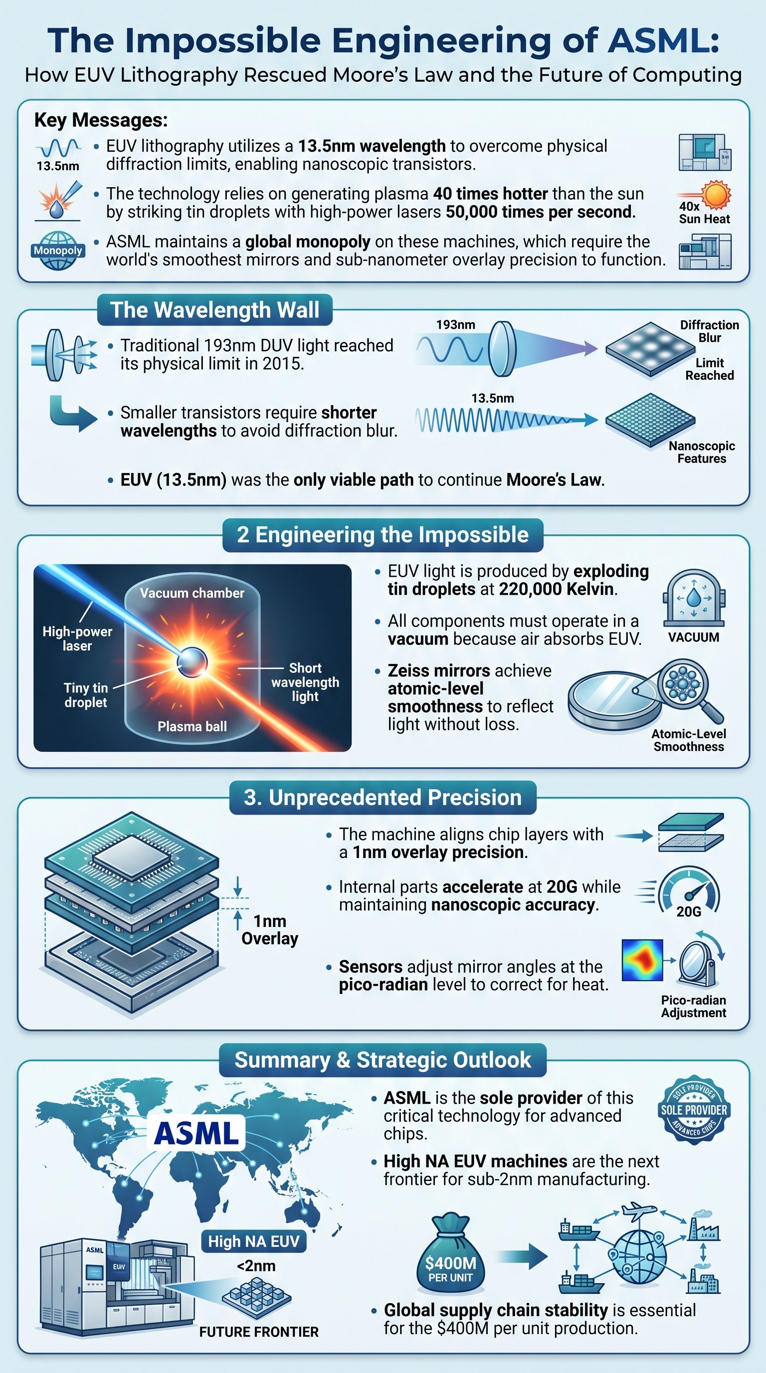 The Impossible Engineering of ASML: How EUV Lithography Rescued Moore's Law and the Future of Computing - 1分でわかるスライド要約 (manabi)