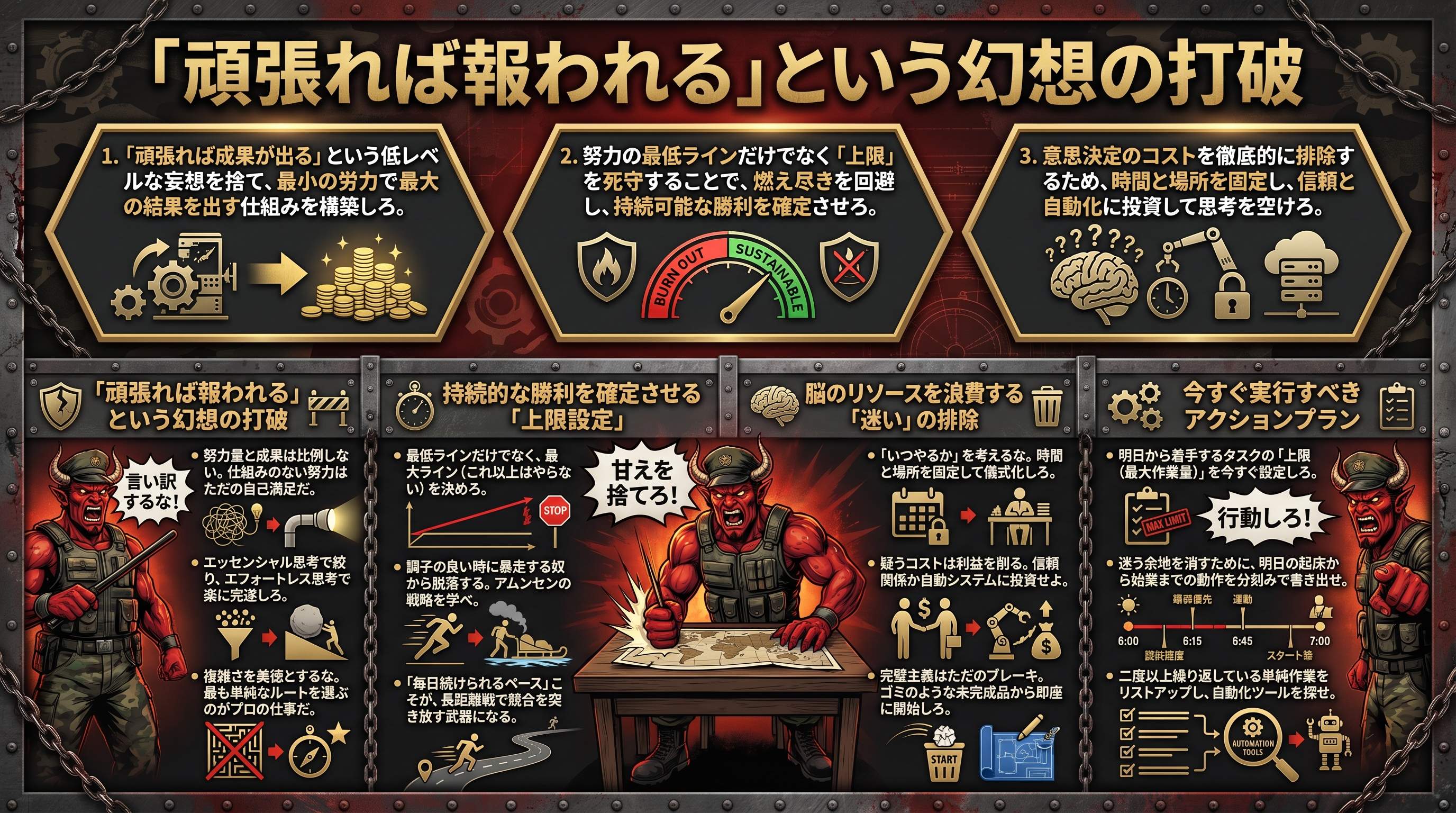 エフォートレス思考：あえて頑張らずに圧倒的に勝つ方法を徹底解説：サラタメさん - まとめ図解要約 (manabi)