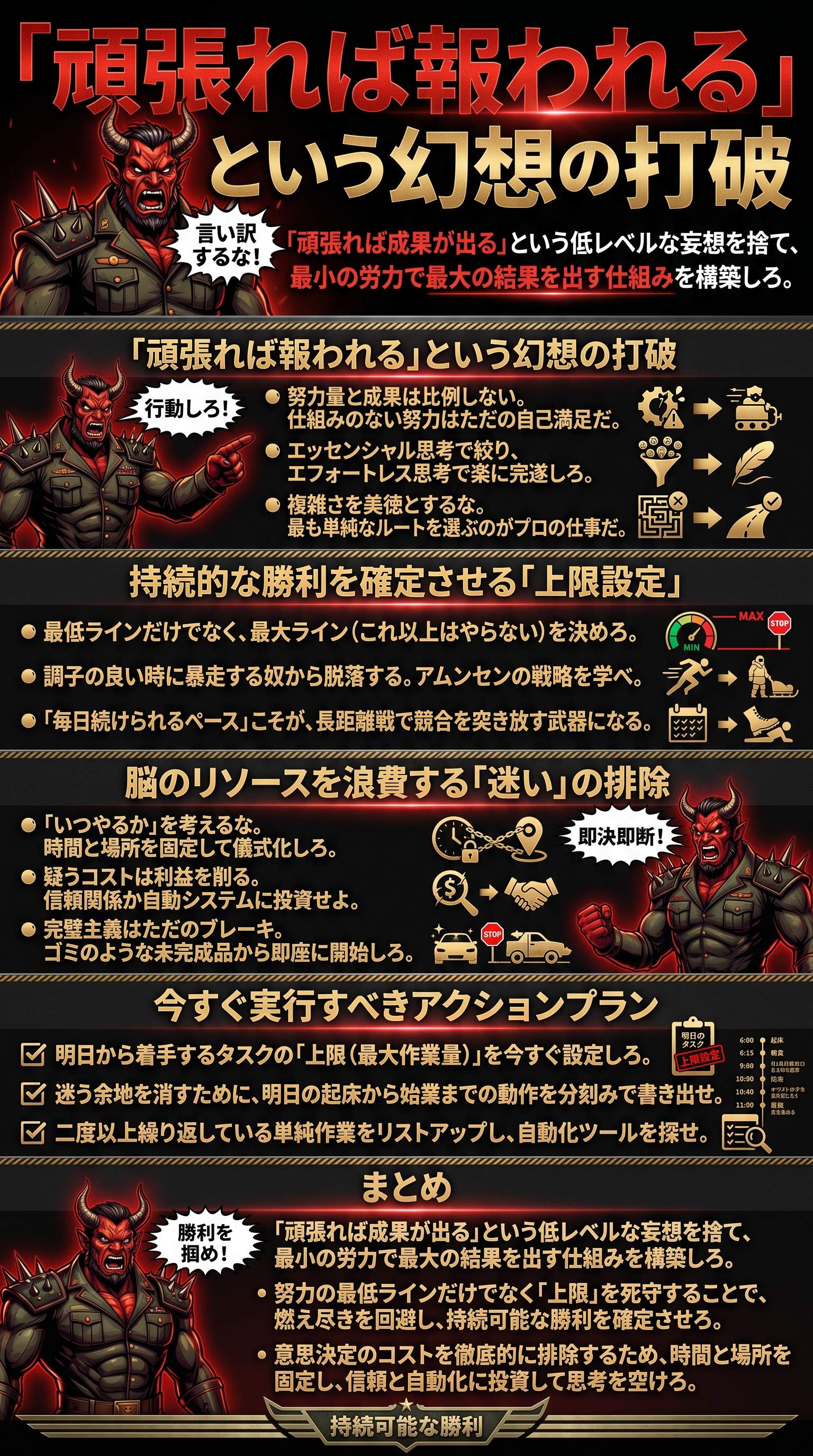 エフォートレス思考：あえて頑張らずに圧倒的に勝つ方法を徹底解説：サラタメさん - 1分でわかるスライド要約 (manabi)