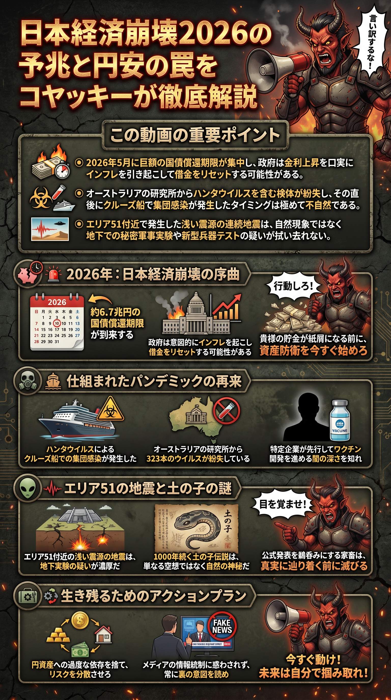 日本経済崩壊2026の予兆と円安の罠をコヤッキーが徹底解説 - 1分でわかるスライド要約 (manabi)