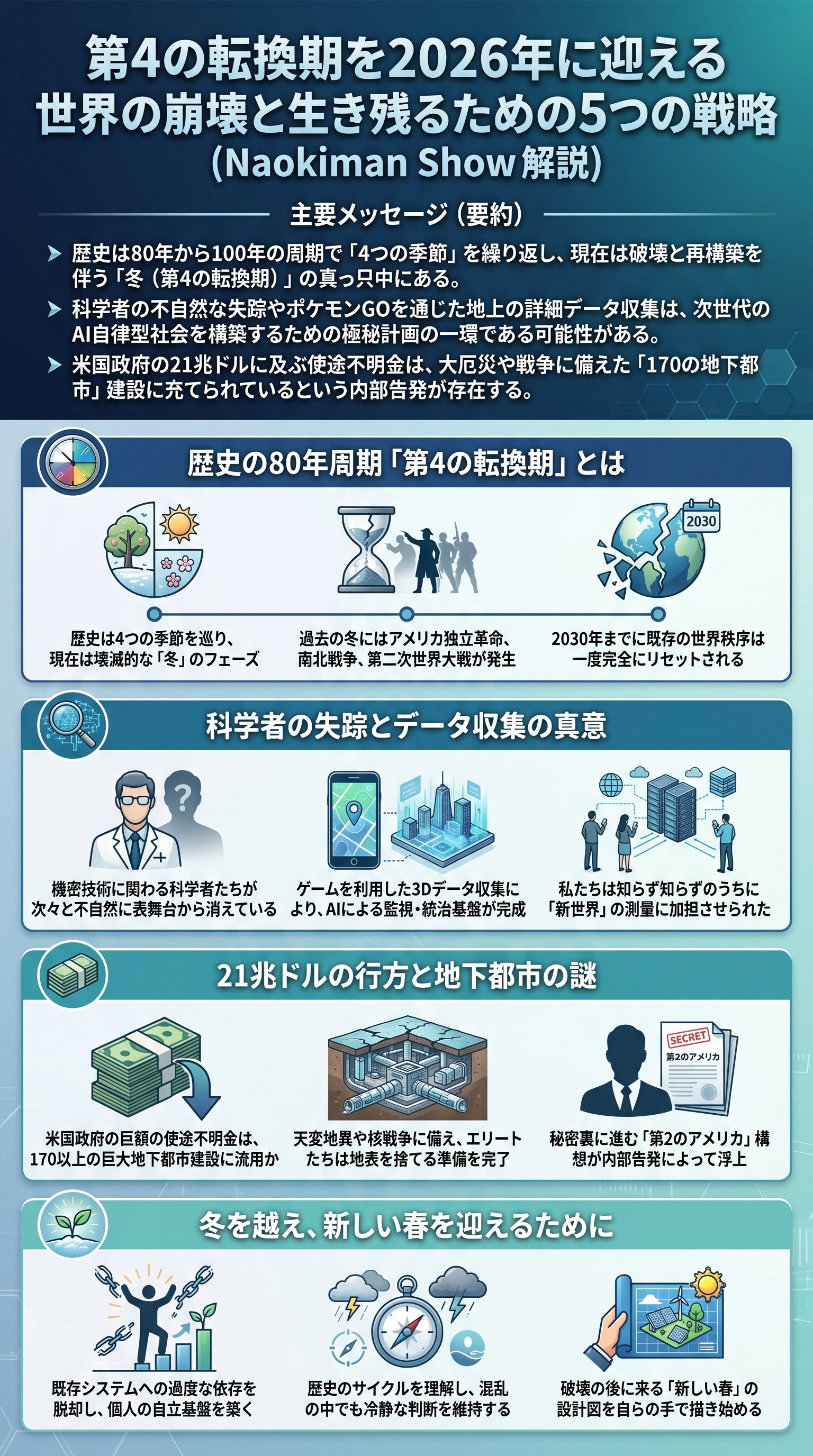 ナオキマンが語る第四の転換期とは?80年周期で読み解く2030年の世界変化 - 1分でわかるスライド要約 (manabi)