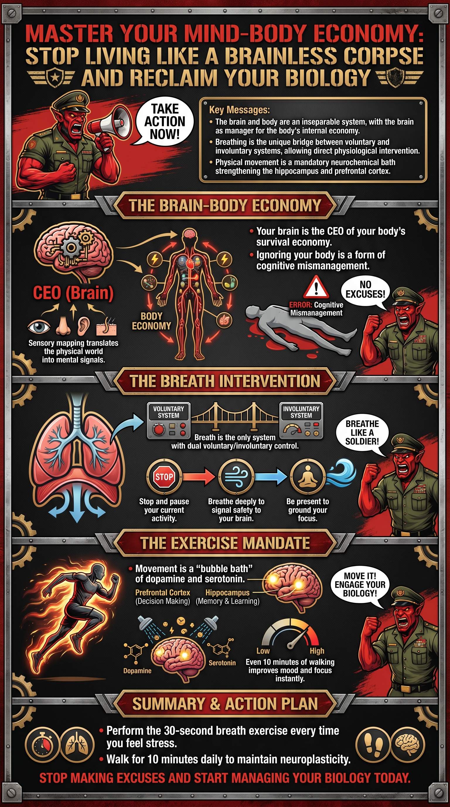 Master Your Mind-Body Economy: Stop Living Like a Brainless Corpse and Reclaim Your Biology - 1分でわかるスライド要約 (manabi)