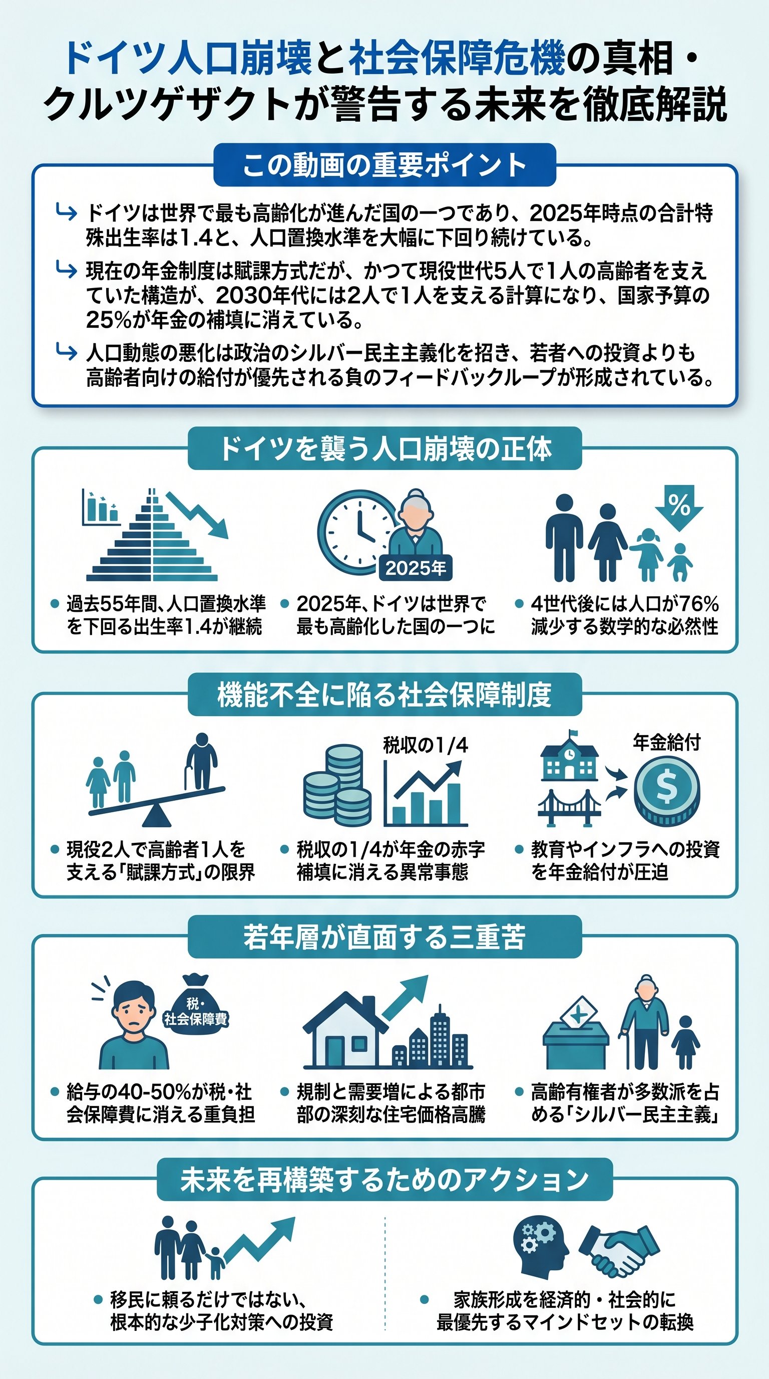 ドイツ人口崩壊と社会保障危機の真相・クルツゲザクトが警告する未来を徹底解説 - 1分でわかるスライド要約 (manabi)