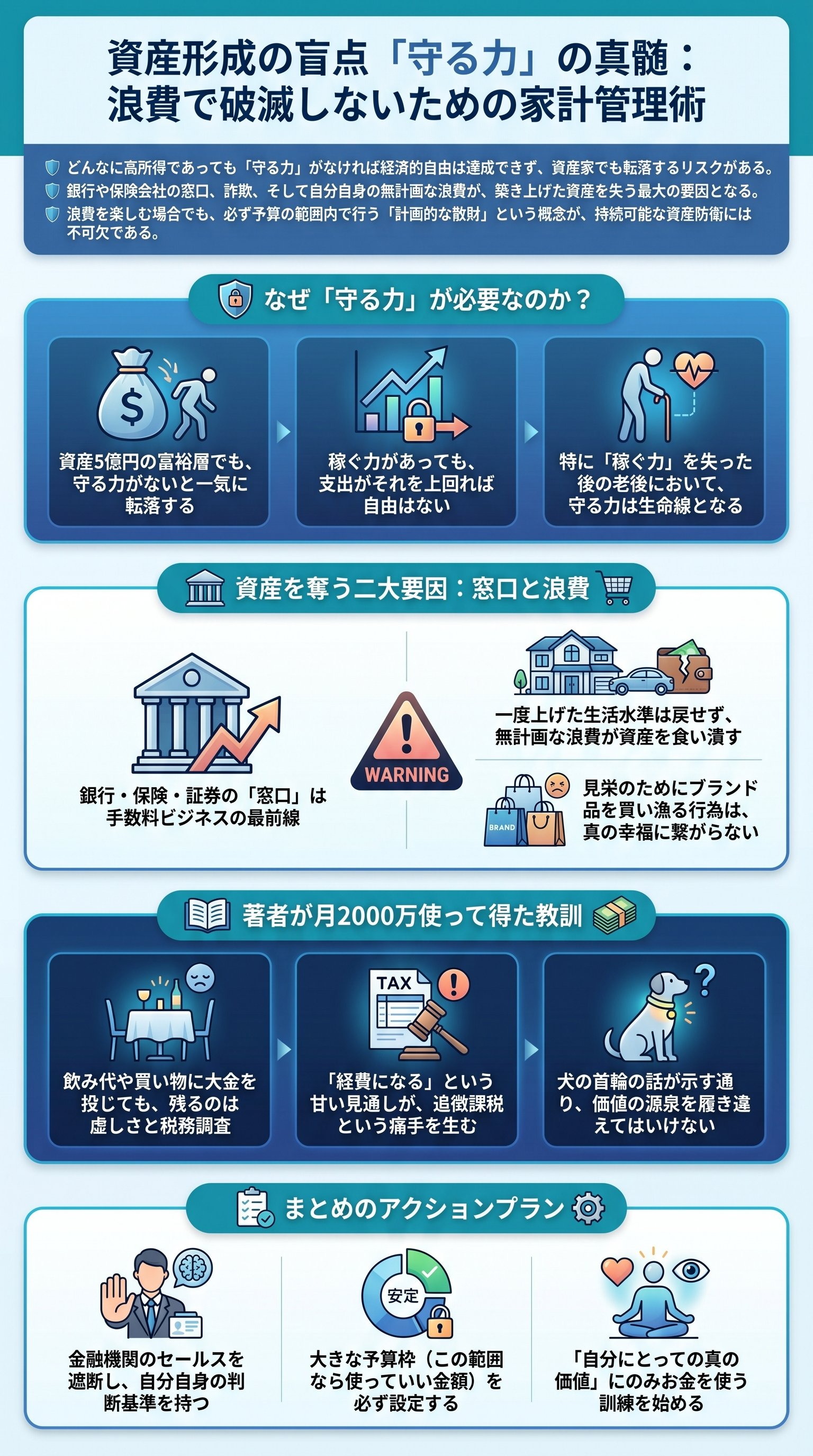 守る力:浪費で資産を失うリスクと対策を徹底解説・両学長リベラルアーツ大学 - 1分でわかるスライド要約 (manabi)