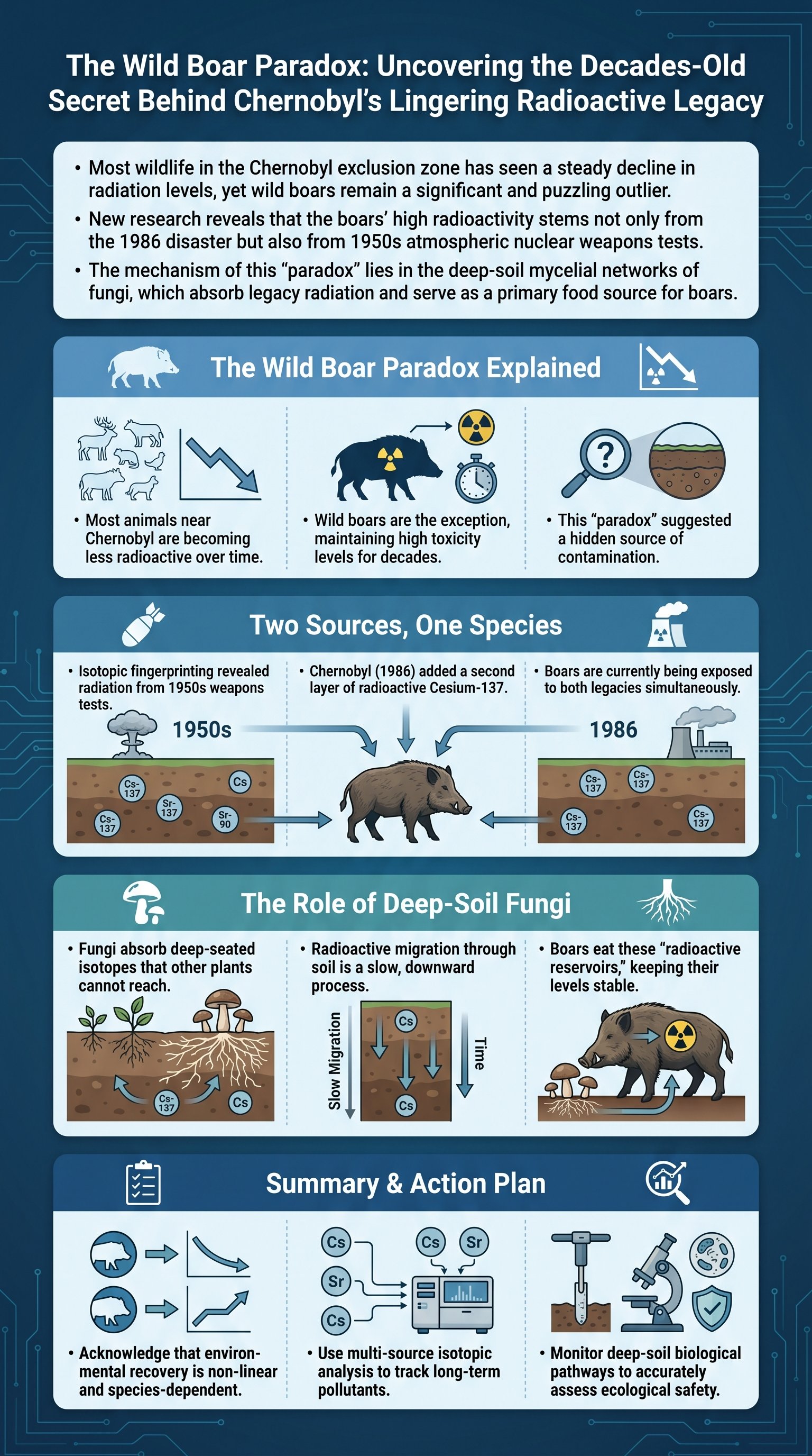 The Wild Boar Paradox: Uncovering the Decades-Old Secret Behind Chernobyl's Lingering Radioactive Legacy - 1分でわかるスライド要約 (manabi)