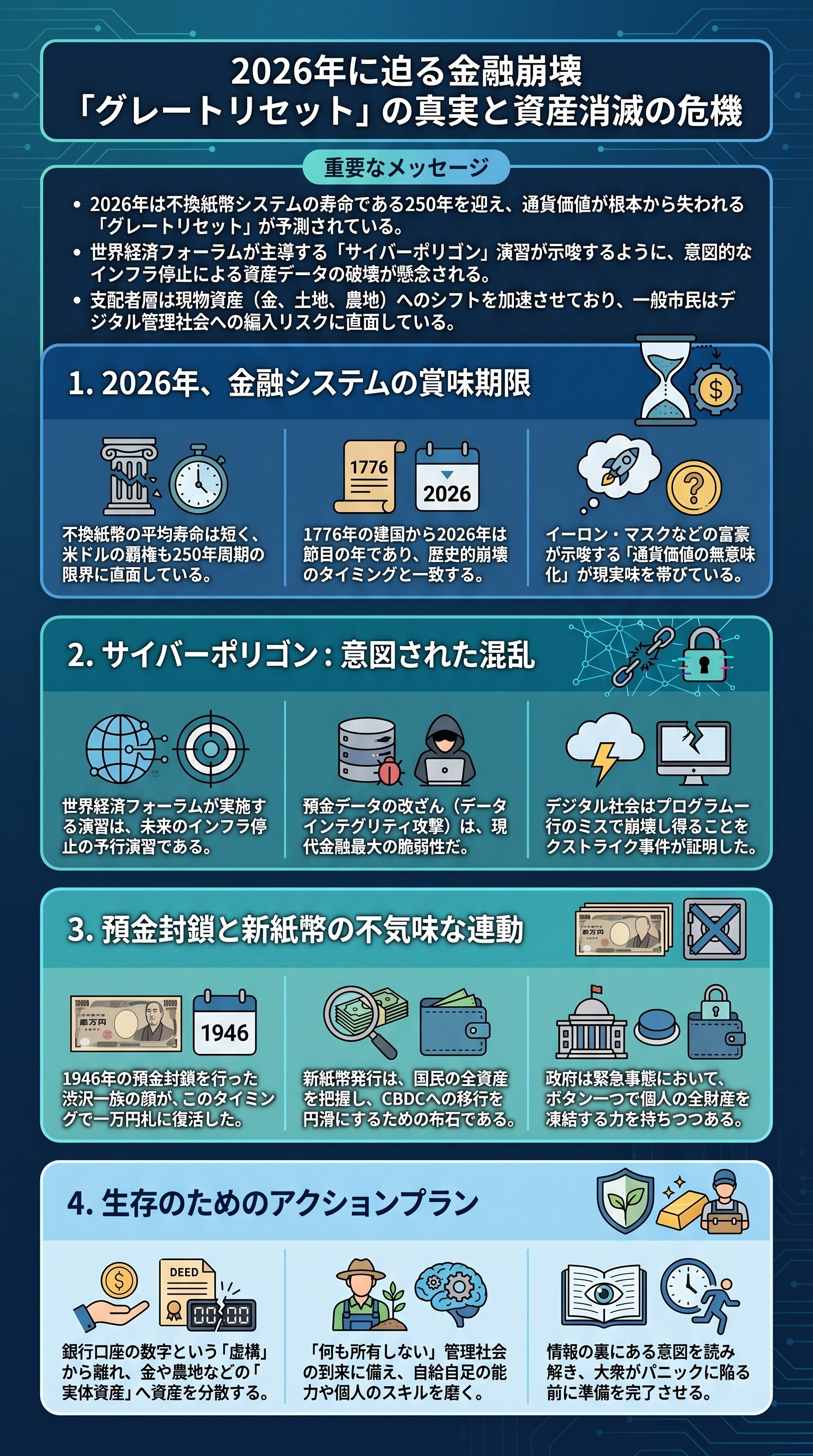 2026年グレートリセットと資産消滅の真相をコヤッキーが要約 - 1分でわかるスライド要約 (manabi)