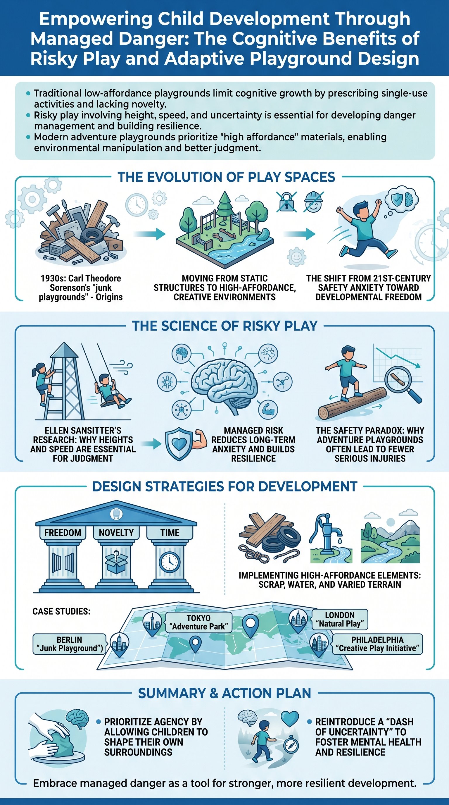 Empowering Child Development Through Managed Danger: The Cognitive Benefits of Risky Play and Adaptive Playground Design - 1分でわかるスライド要約 (manabi)