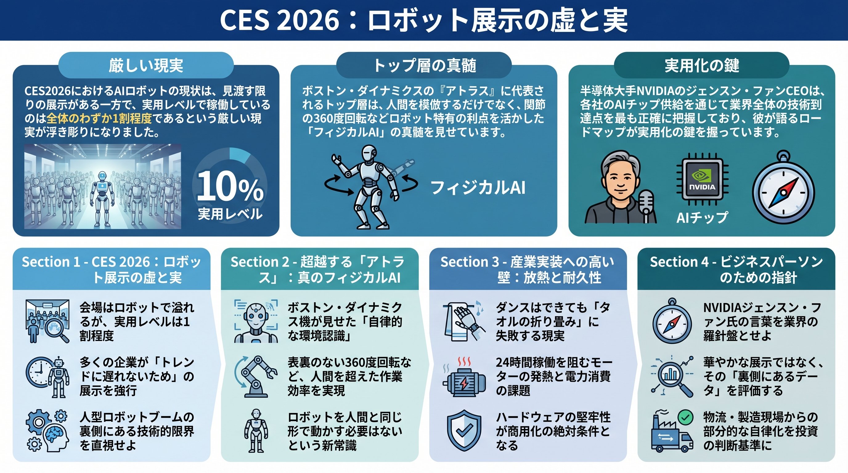 CES 2026：ロボット展示の虚と実 - まとめ図解要約 (manabi)