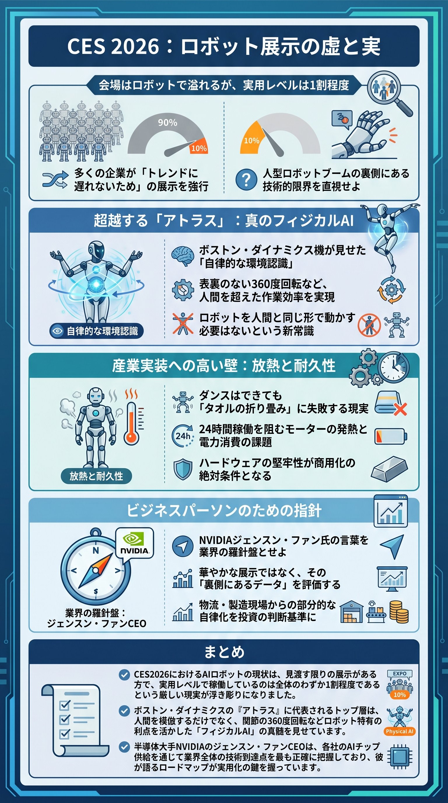 CES 2026：ロボット展示の虚と実 - 1分でわかるスライド要約 (manabi)