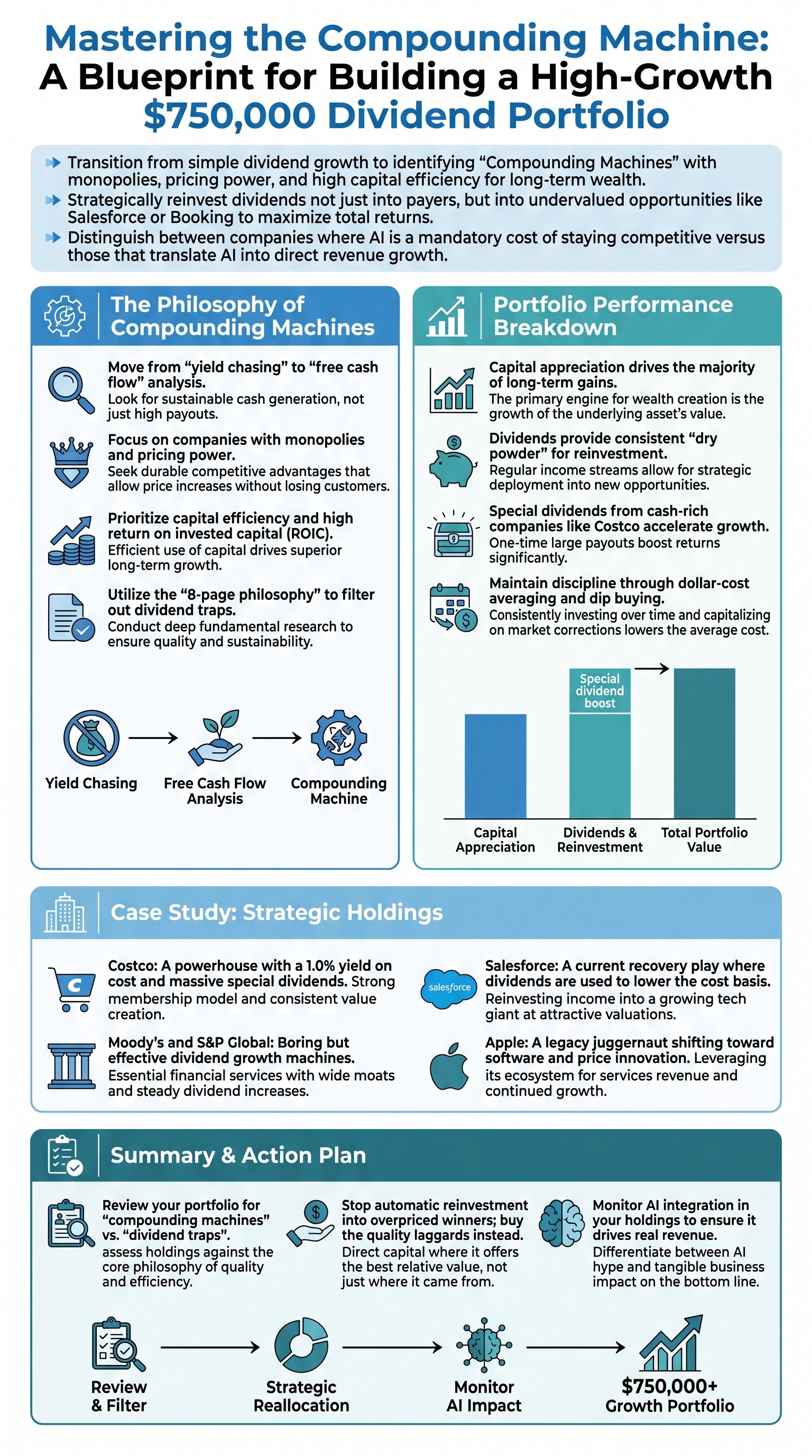 Mastering the Compounding Machine: A Blueprint for Building a High-Growth $750,000 Dividend Portfolio - 1分でわかるスライド要約 (manabi)