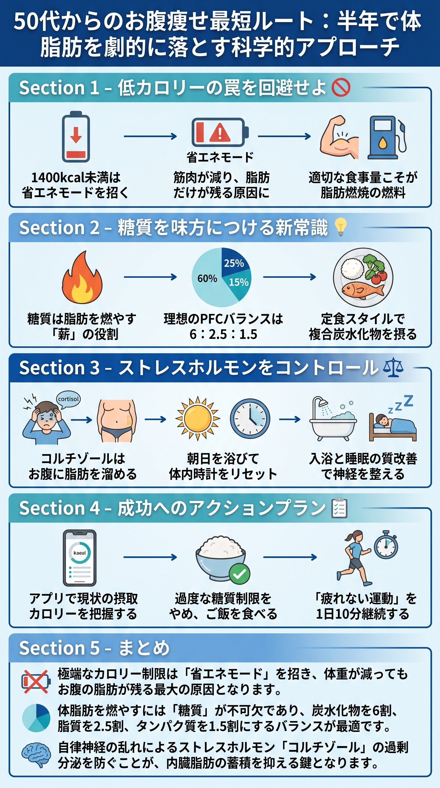 50代からのお腹痩せ最短ルート:半年で体脂肪を劇的に落とす科学的アプローチ - 1分でわかるスライド要約 (manabi)