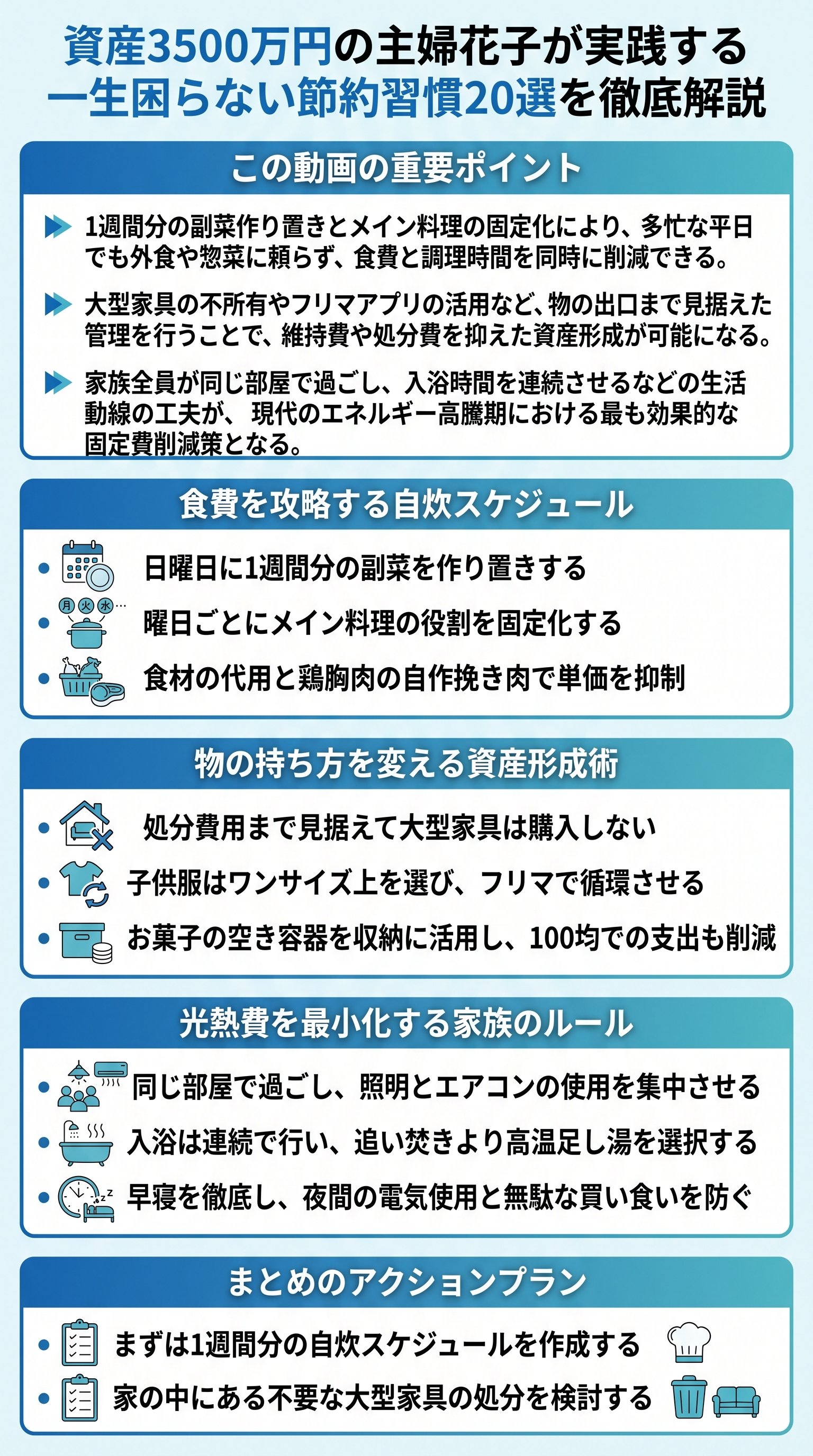 資産3500万円の主婦花子が実践する一生困らない節約習慣20選を徹底解説 - 1分でわかるスライド要約 (manabi)