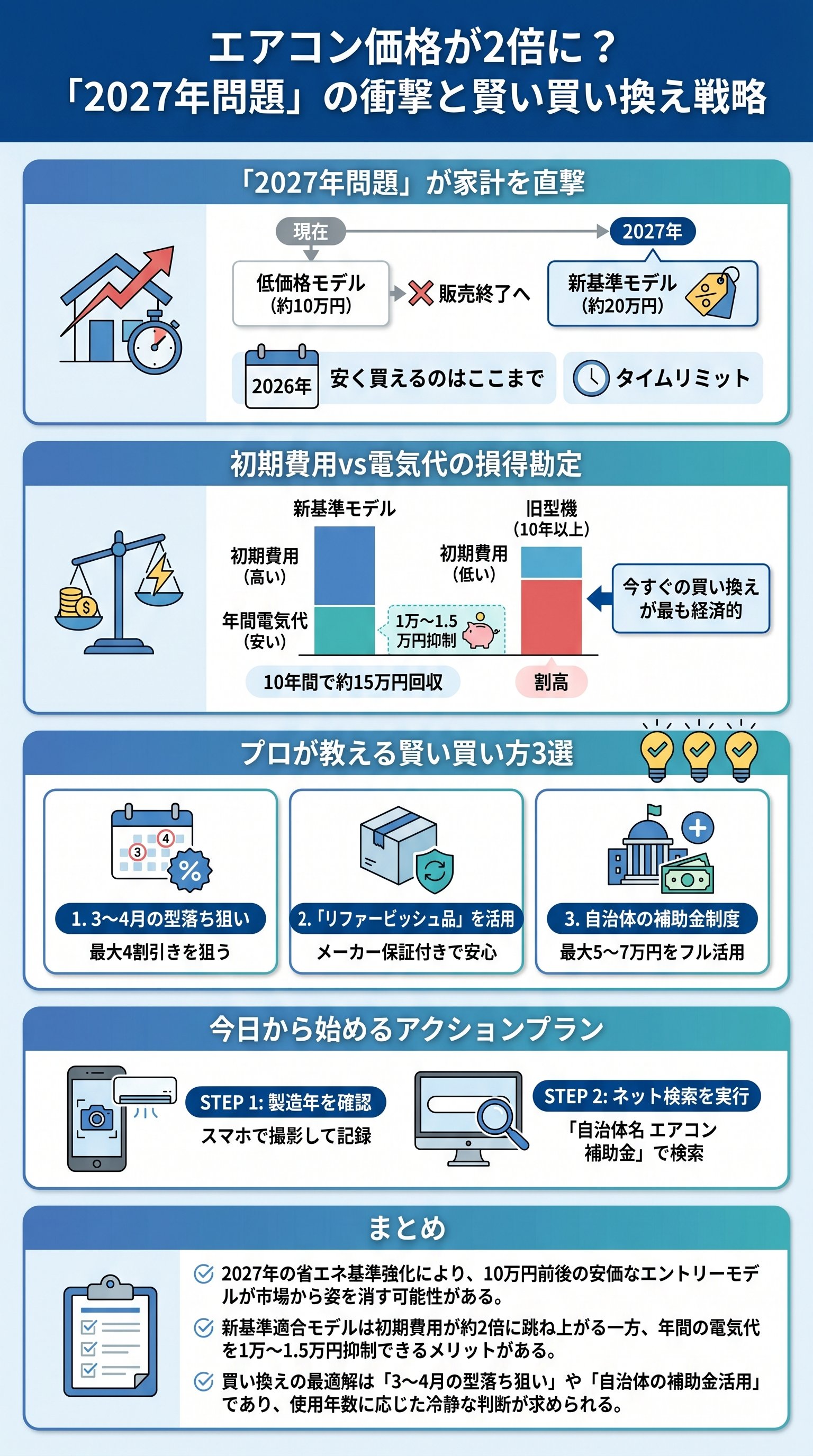 エアコン価格が2倍に?「2027年問題」の衝撃と賢い買い換え戦略を要約 - 1分でわかるスライド要約 (manabi)