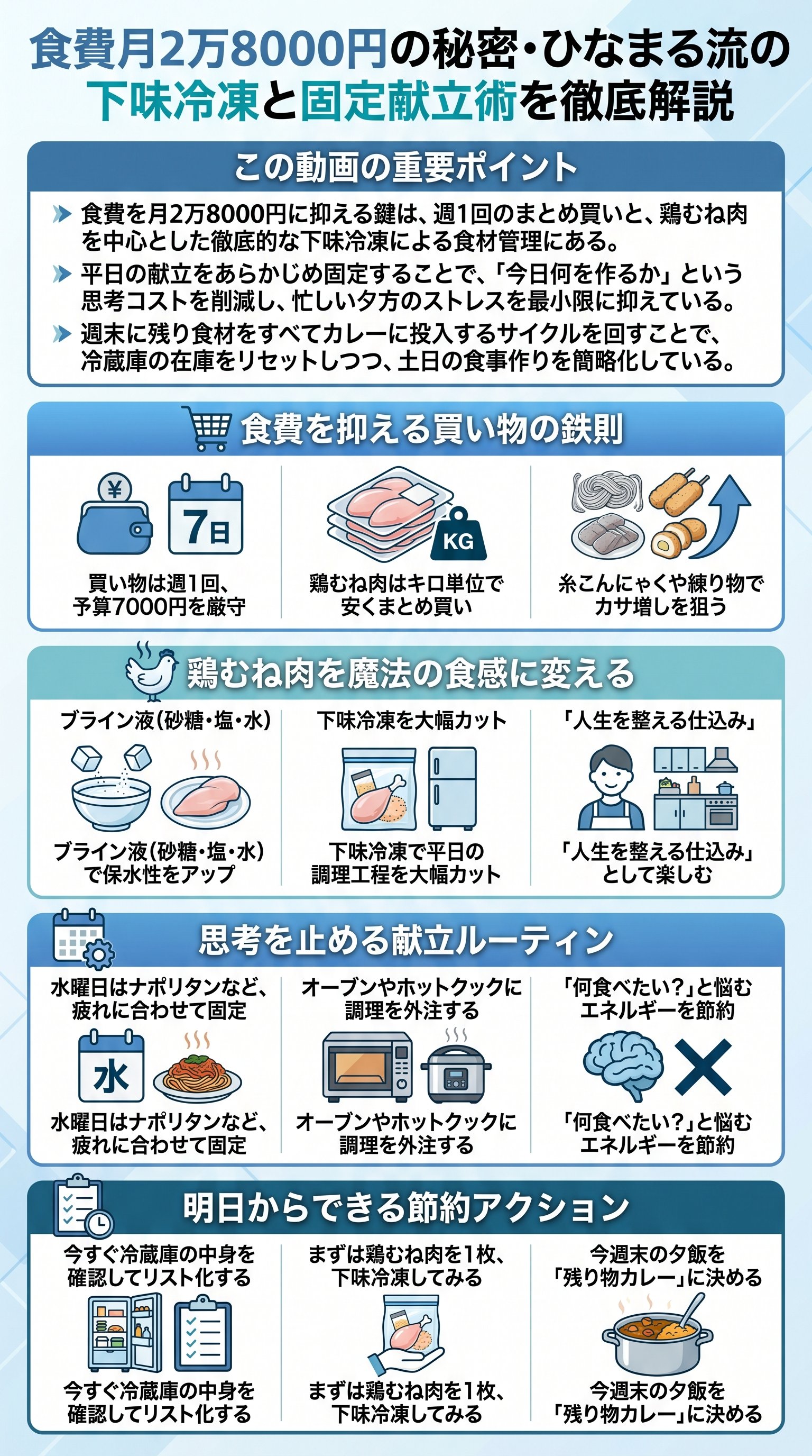 食費月2万8000円の秘密・ひなまる流の下味冷凍と固定献立術を徹底解説 - 1分でわかるスライド要約 (manabi)