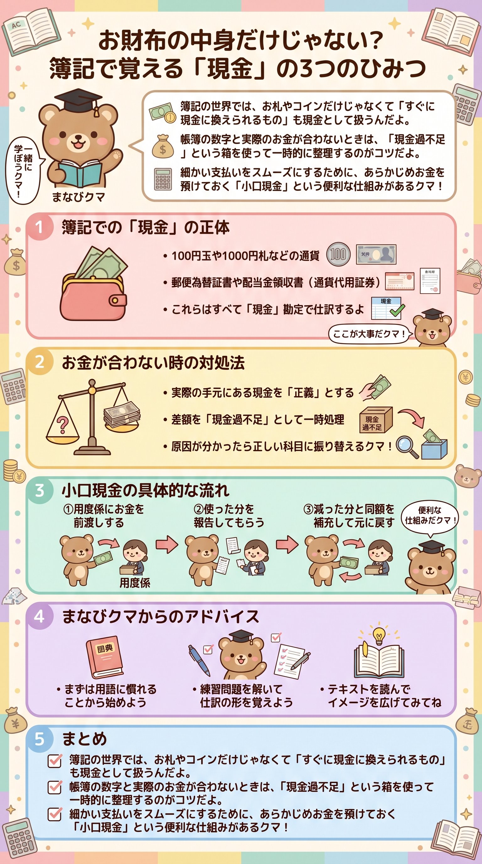 お財布の中身だけじゃない？簿記で覚える「現金」の3つのひみつ - 1分でわかるスライド要約 (manabi)